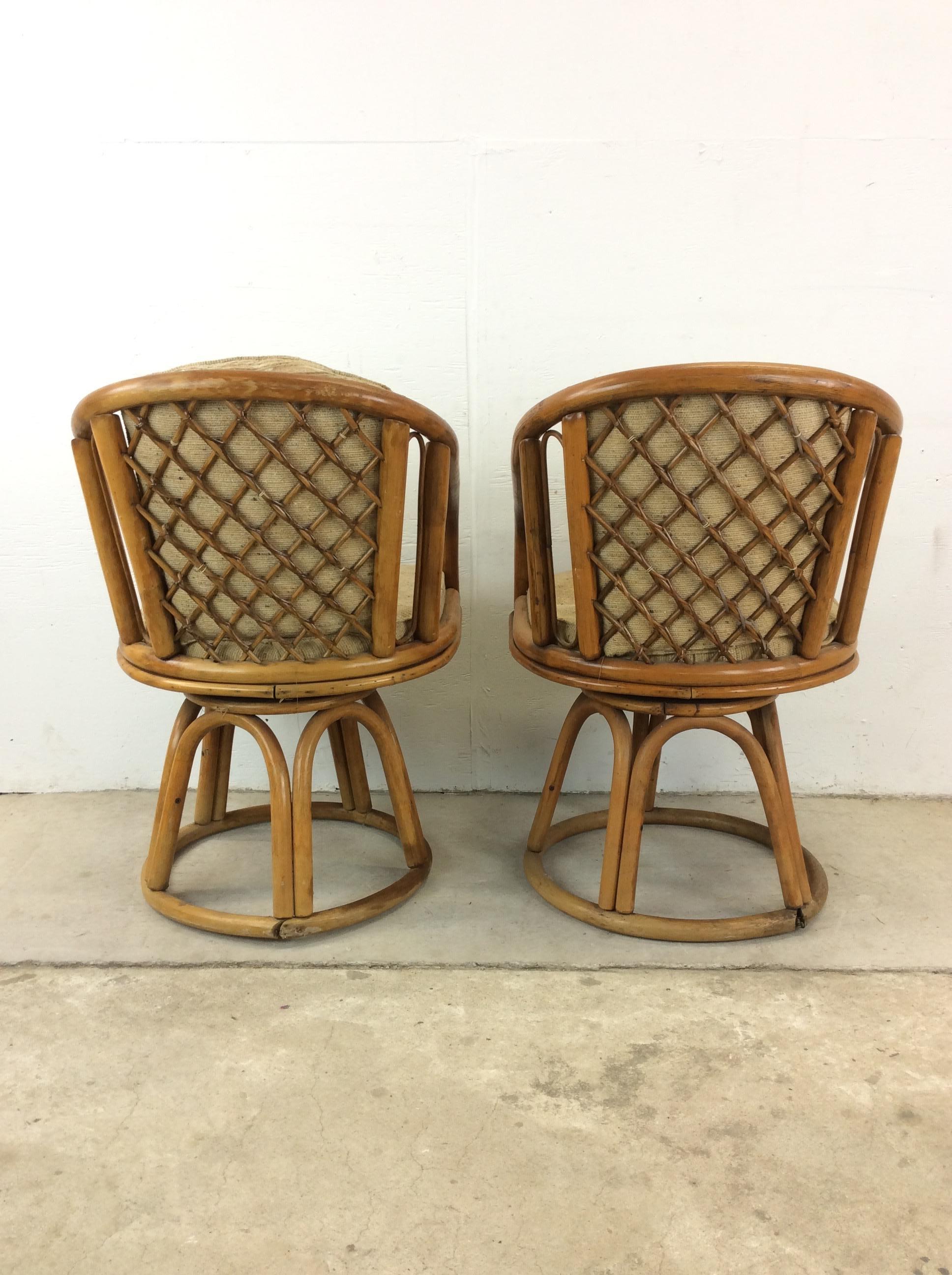 Set of 4 Vintage Rattan Chairs with Swivel Base For Sale 10