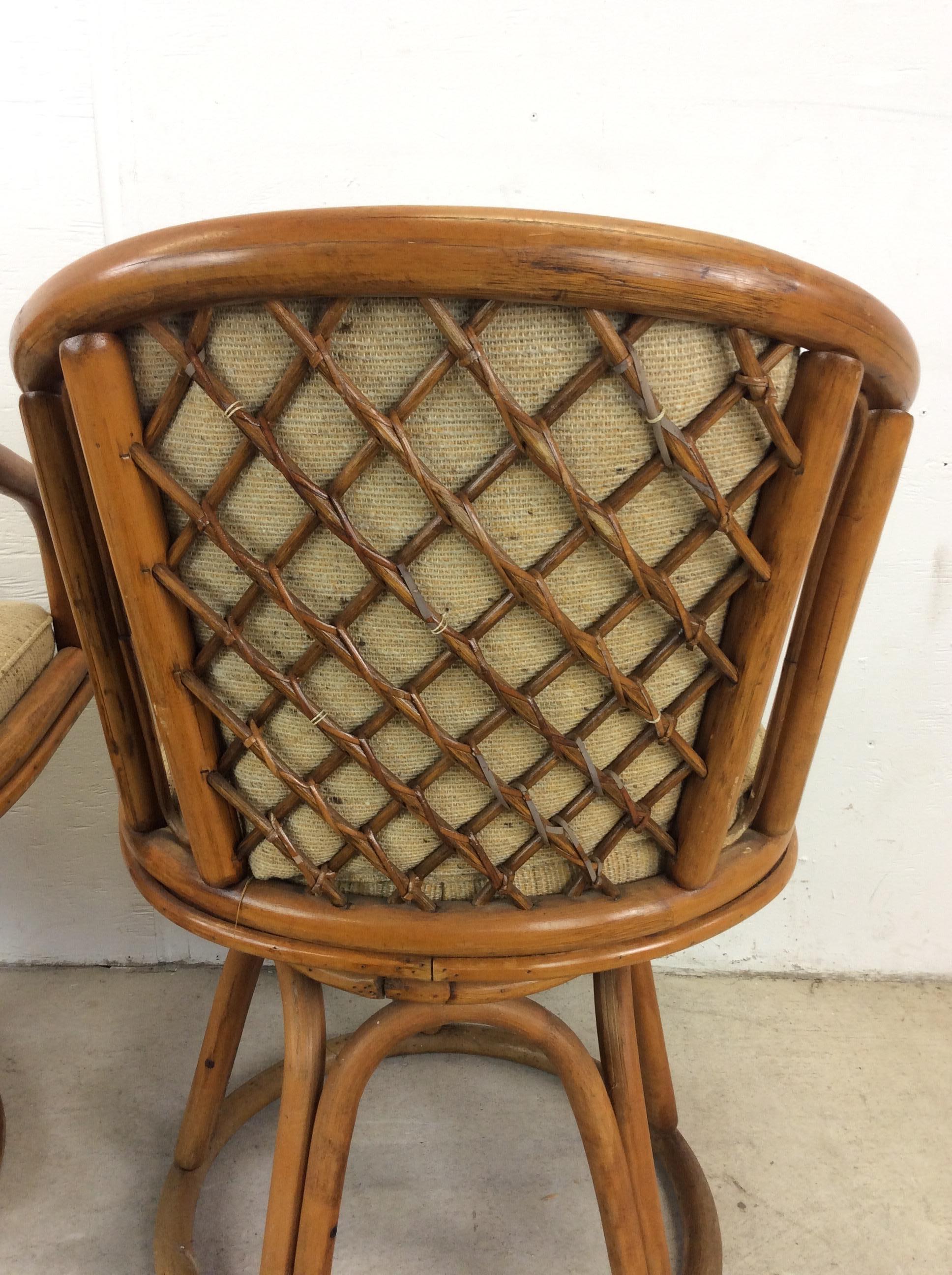 Set of 4 Vintage Rattan Chairs with Swivel Base For Sale 11