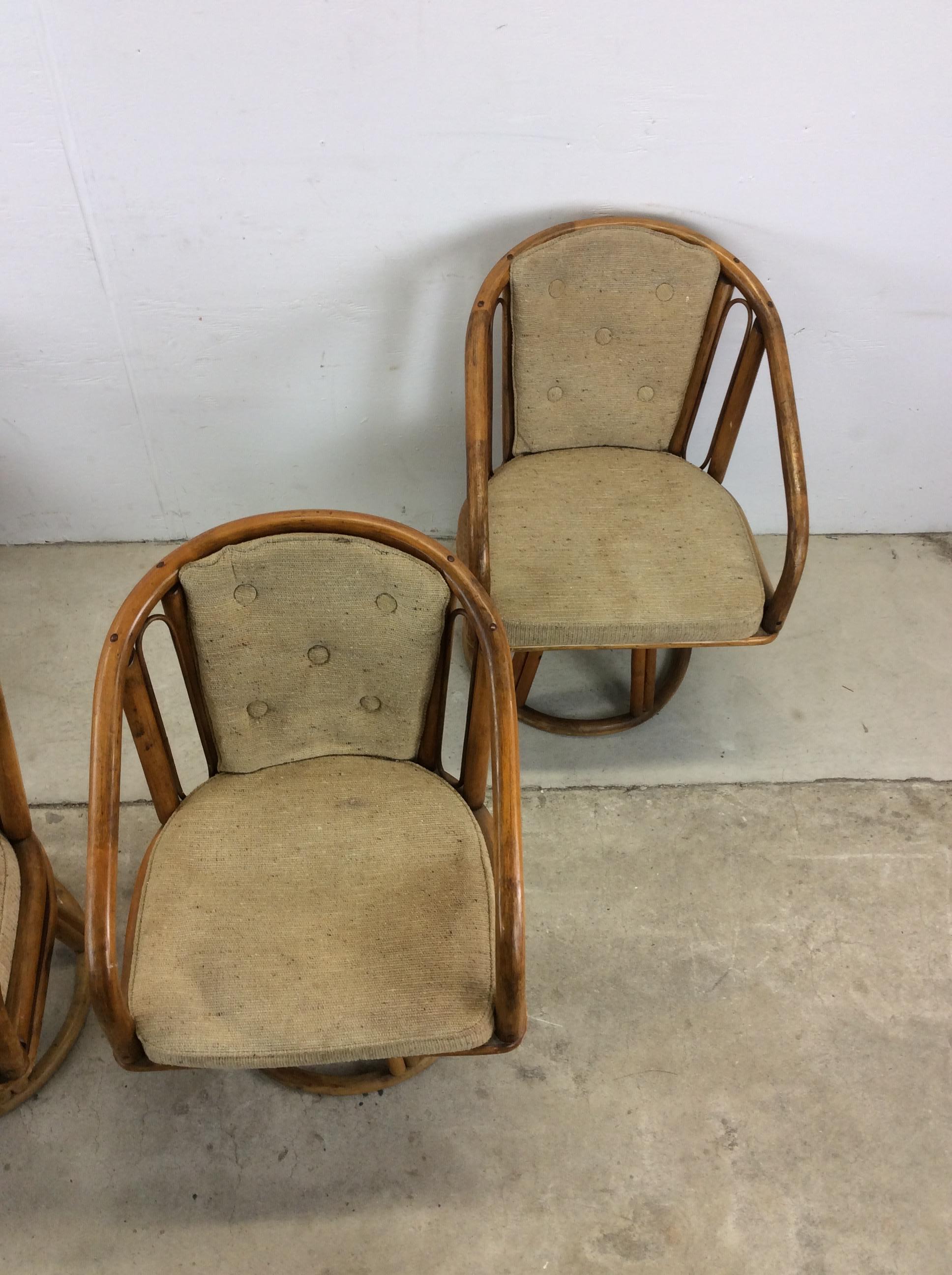 Bohemian Set of 4 Vintage Rattan Chairs with Swivel Base For Sale