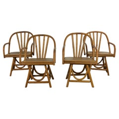 Set of 4 Vintage Rattan Chairs with Swivel Base