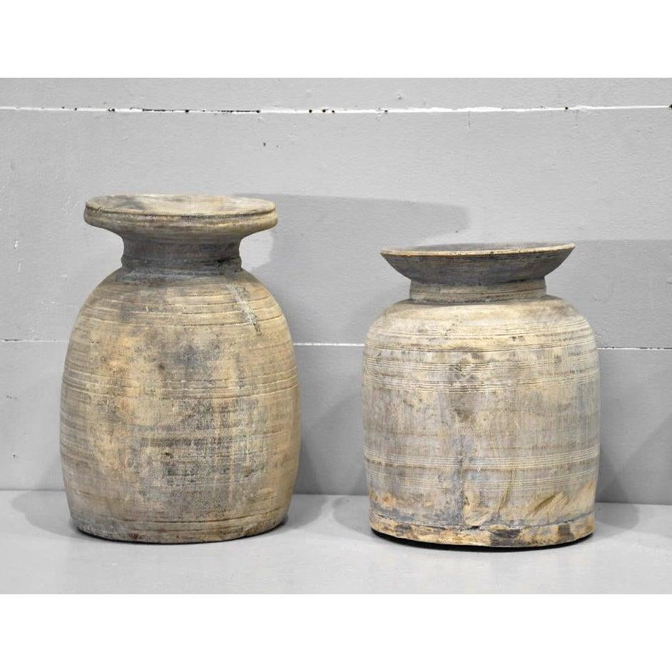 American Set of 4 Vintage Rustic Turned Wood Pot Vases