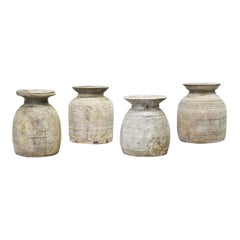 Set of 4 Vintage Rustic Turned Wood Pot Vases
