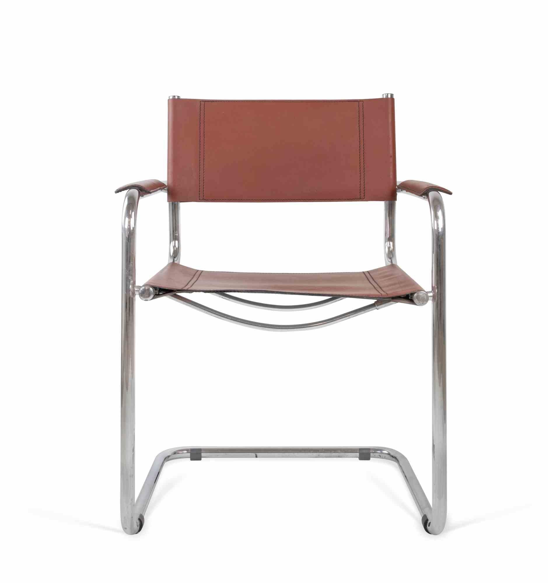 Set of 4 vintage S34 cognac chairs by Mart Stam in 1970s. 

Steel and brown leather.

Very Good condition.