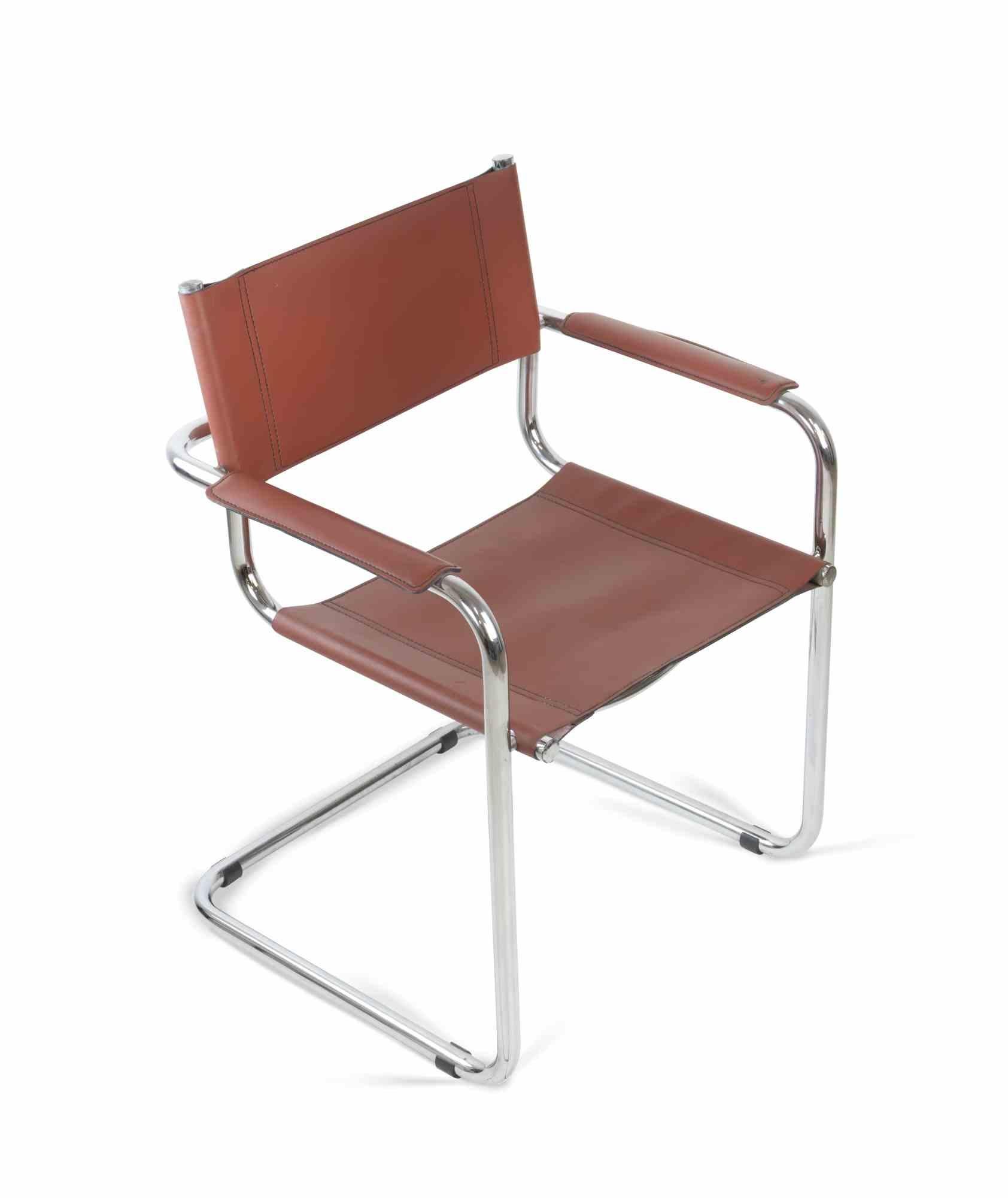 Italian Set of 4 vintage S34 Cognac Chairs by Mart Stam, Italy 1970s