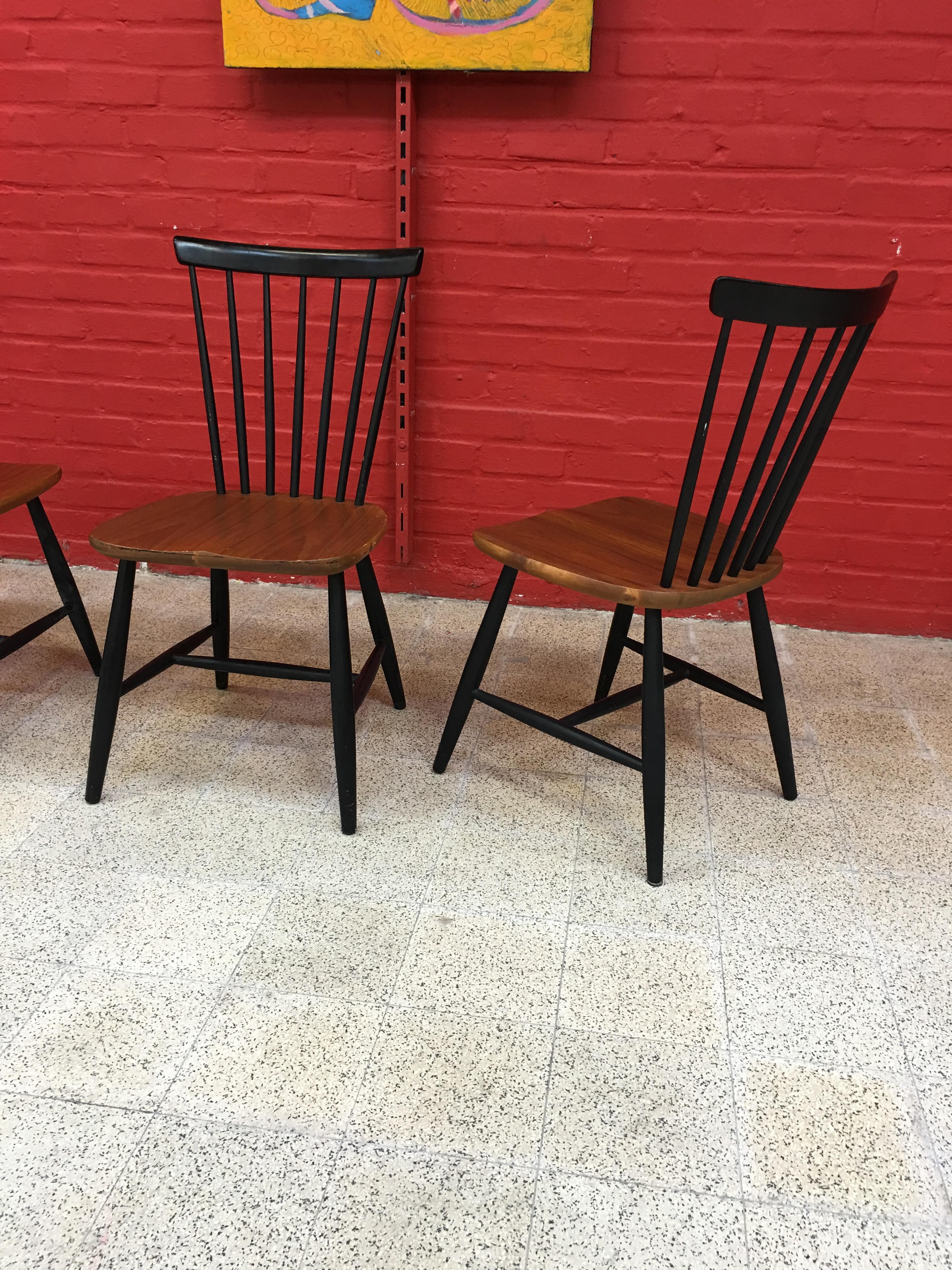 Beech Set of 4 Vintage Scandinavian Chairs Hagafors Svensk Tillverkning For Sale