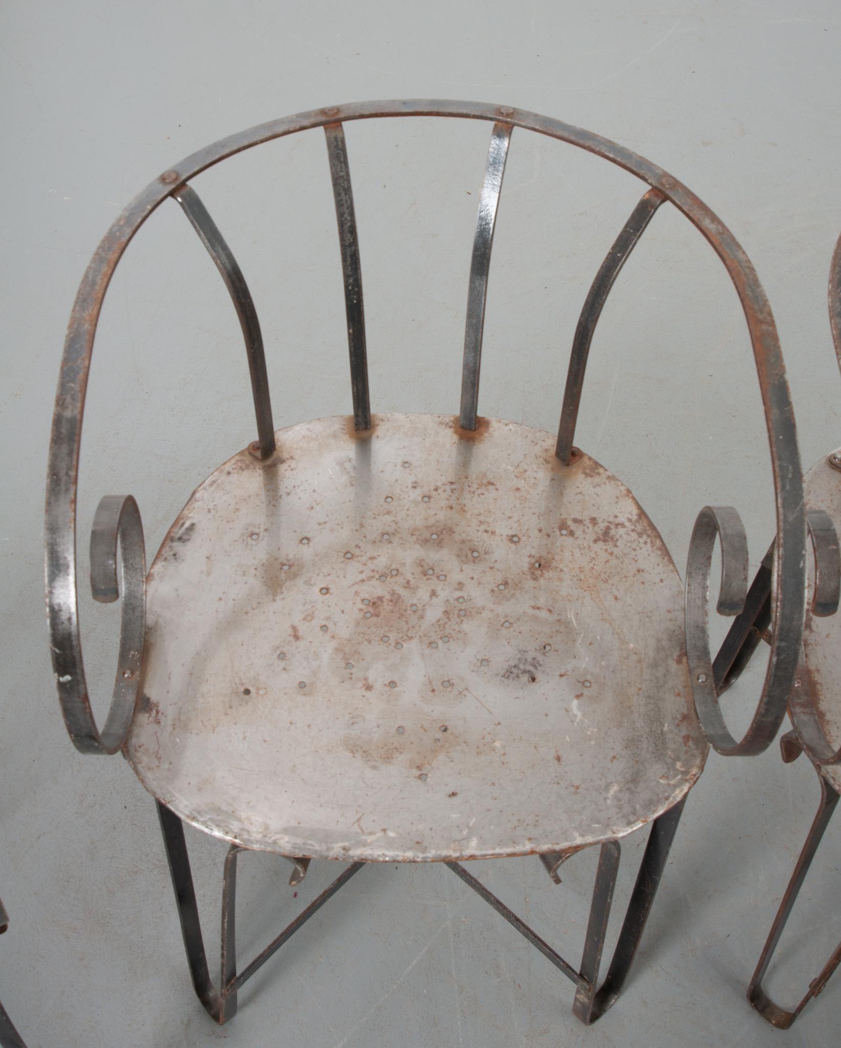 Set of 4 Vintage Scroll Arm Metal Chairs 3