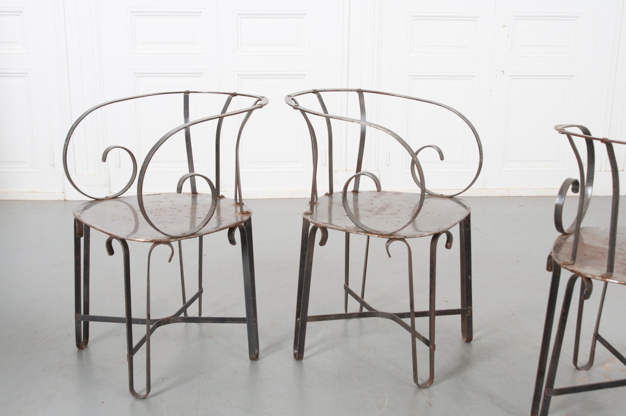 Set of 4 Vintage Scroll Arm Metal Chairs 4