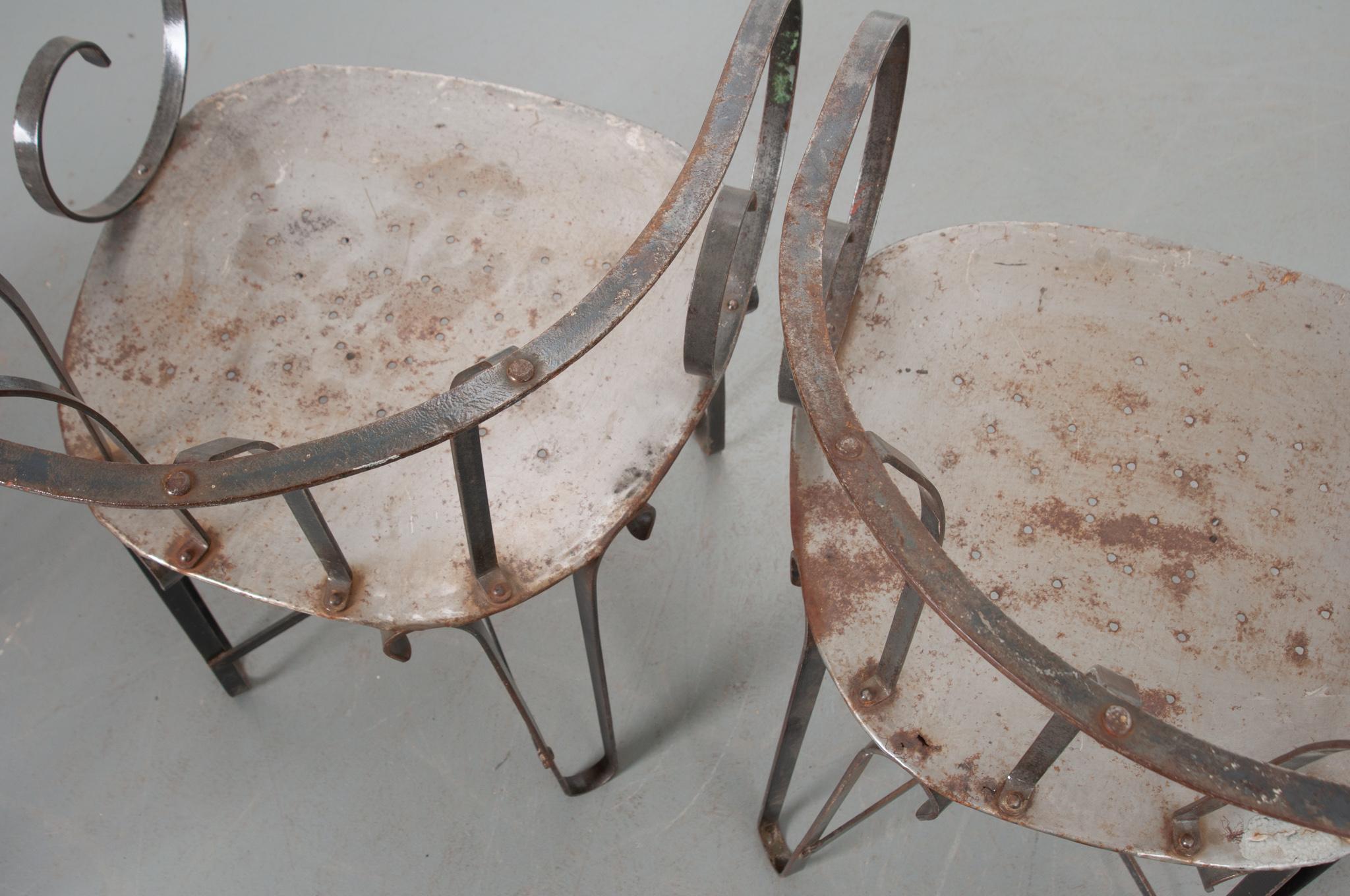 Set of 4 Vintage Scroll Arm Metal Chairs 6