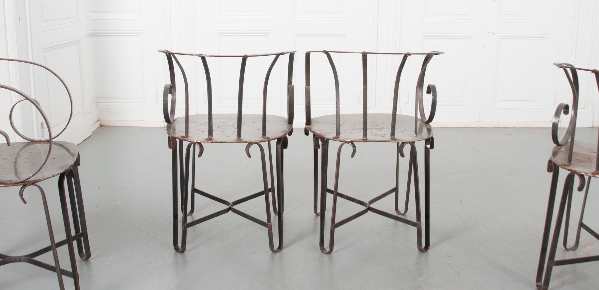 Set of 4 Vintage Scroll Arm Metal Chairs 9