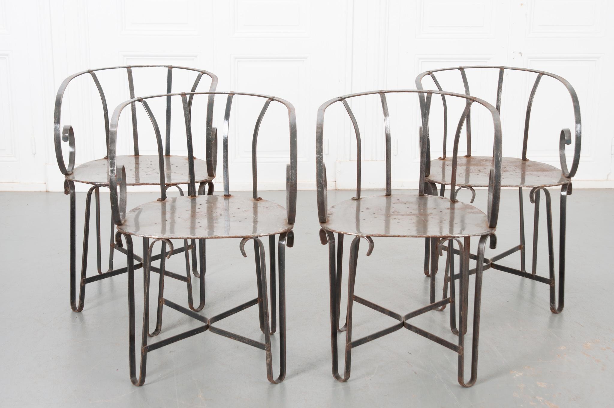 Other Set of 4 Vintage Scroll Arm Metal Chairs