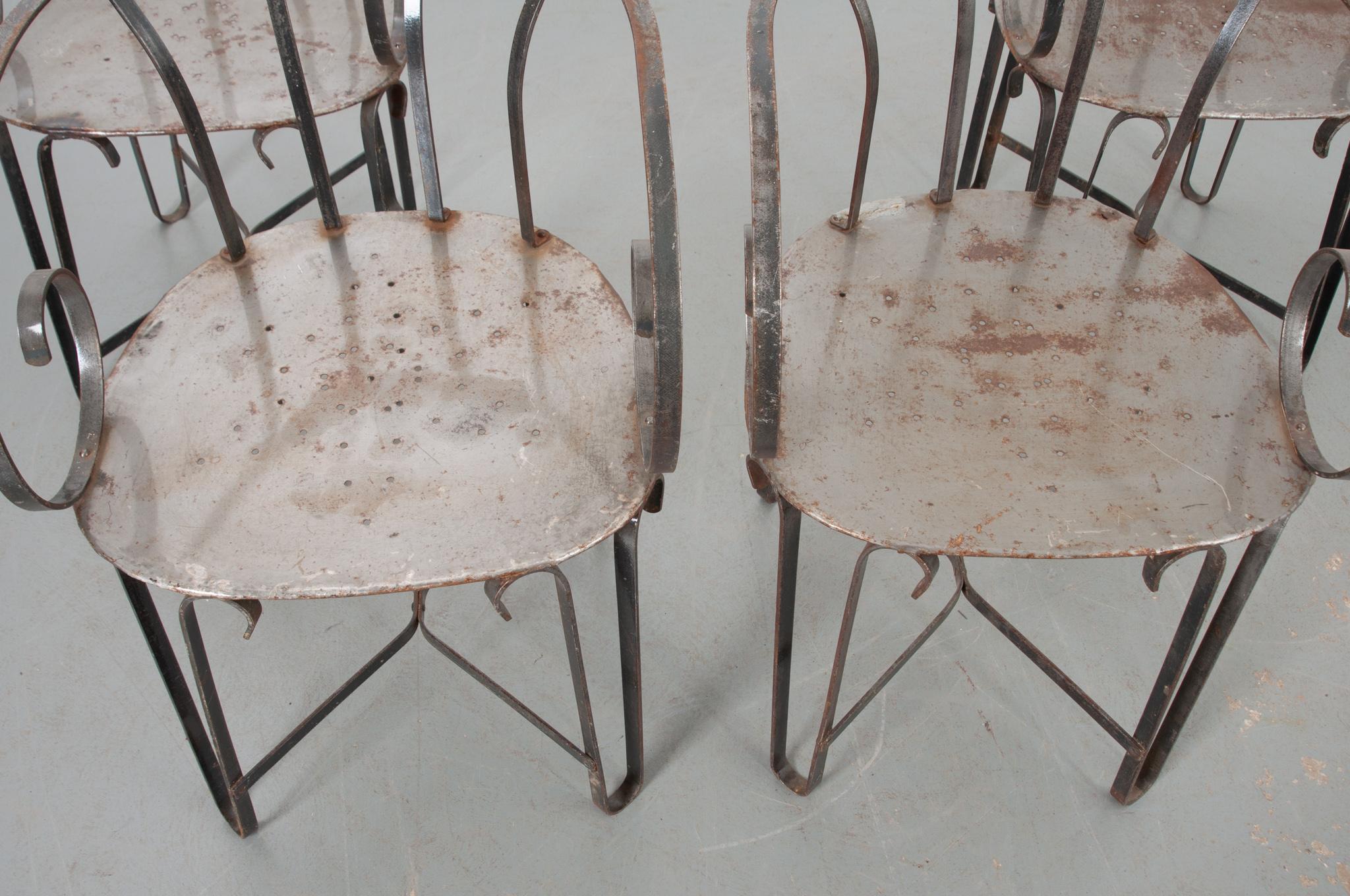 Forged Set of 4 Vintage Scroll Arm Metal Chairs