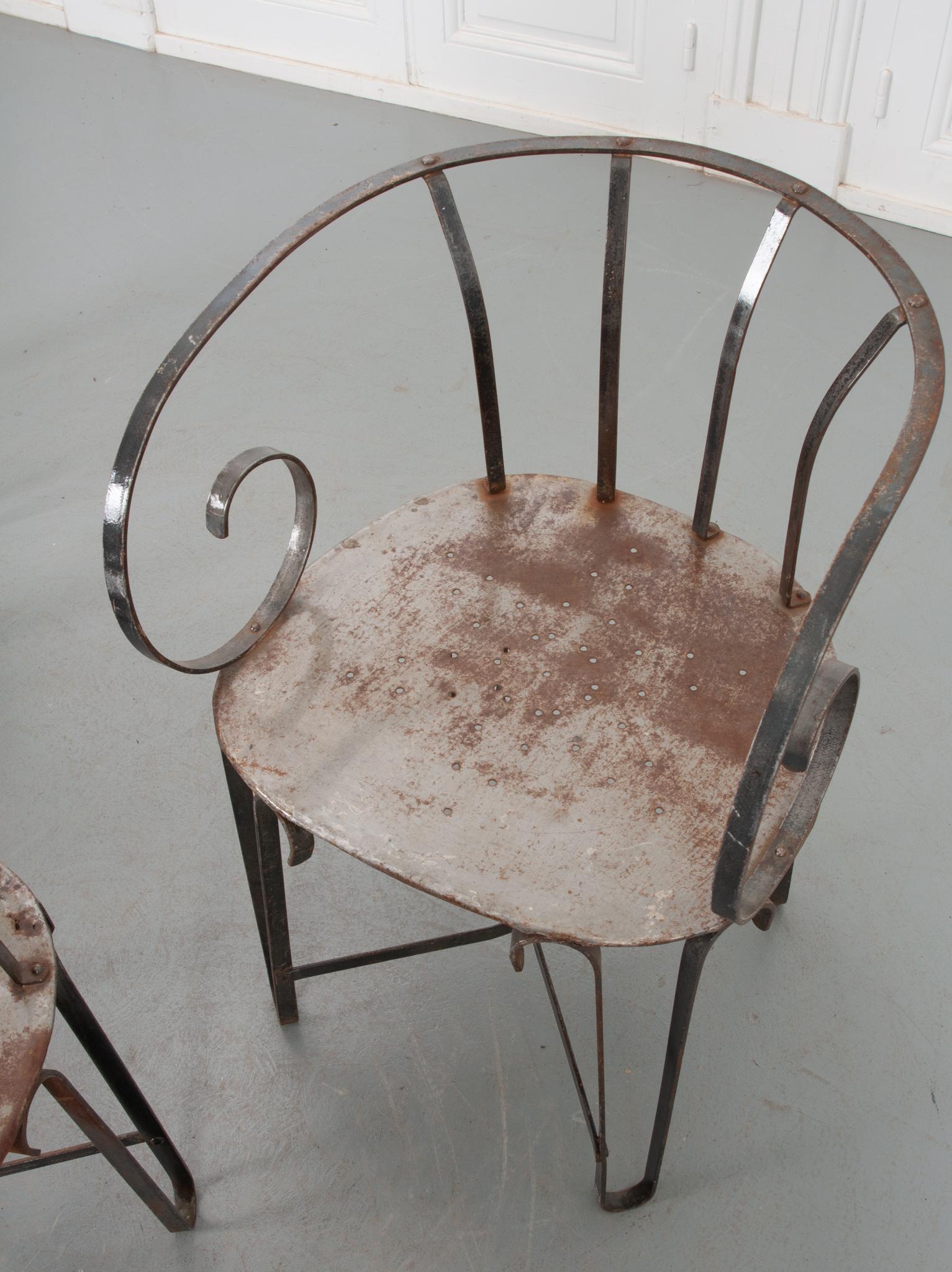Set of 4 Vintage Scroll Arm Metal Chairs 1