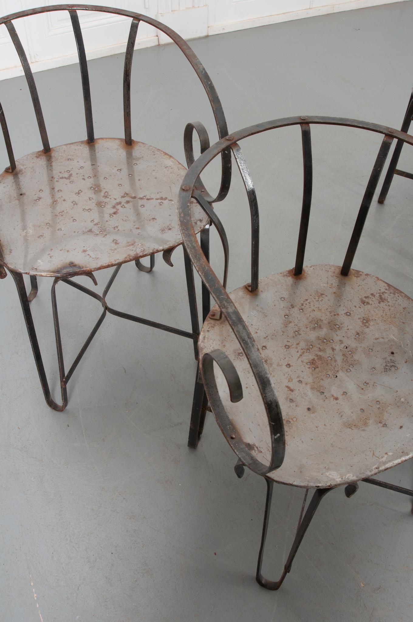 Set of 4 Vintage Scroll Arm Metal Chairs 2