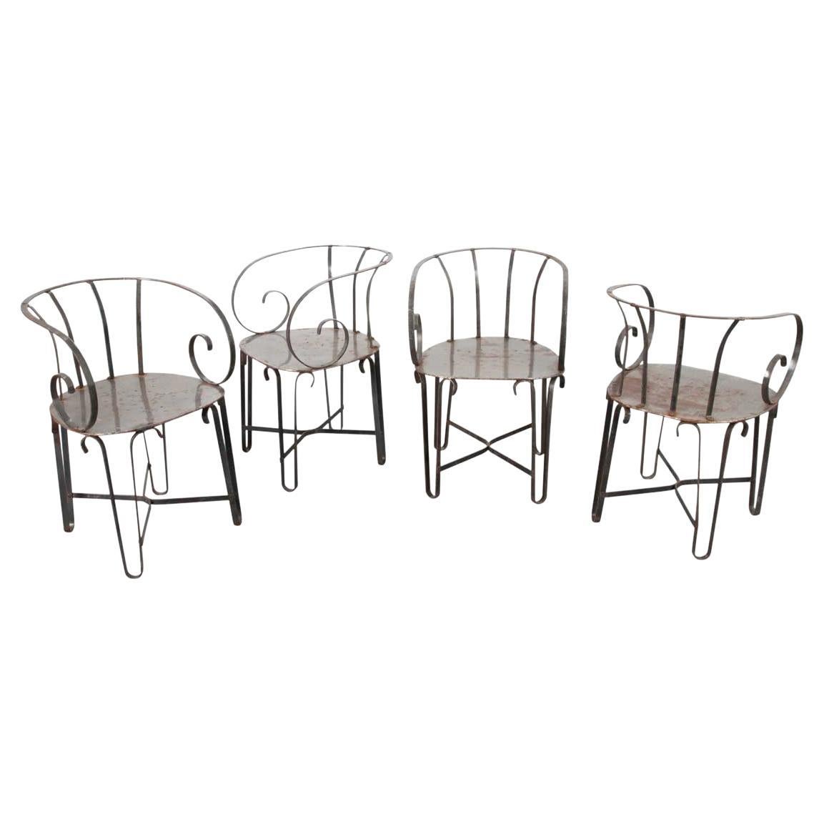 Set of 4 Vintage Scroll Arm Metal Chairs
