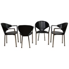 Set de 4 Fauteuils Vintage Segis en cuir noir et chrome:: Chaises de bureau:: IT