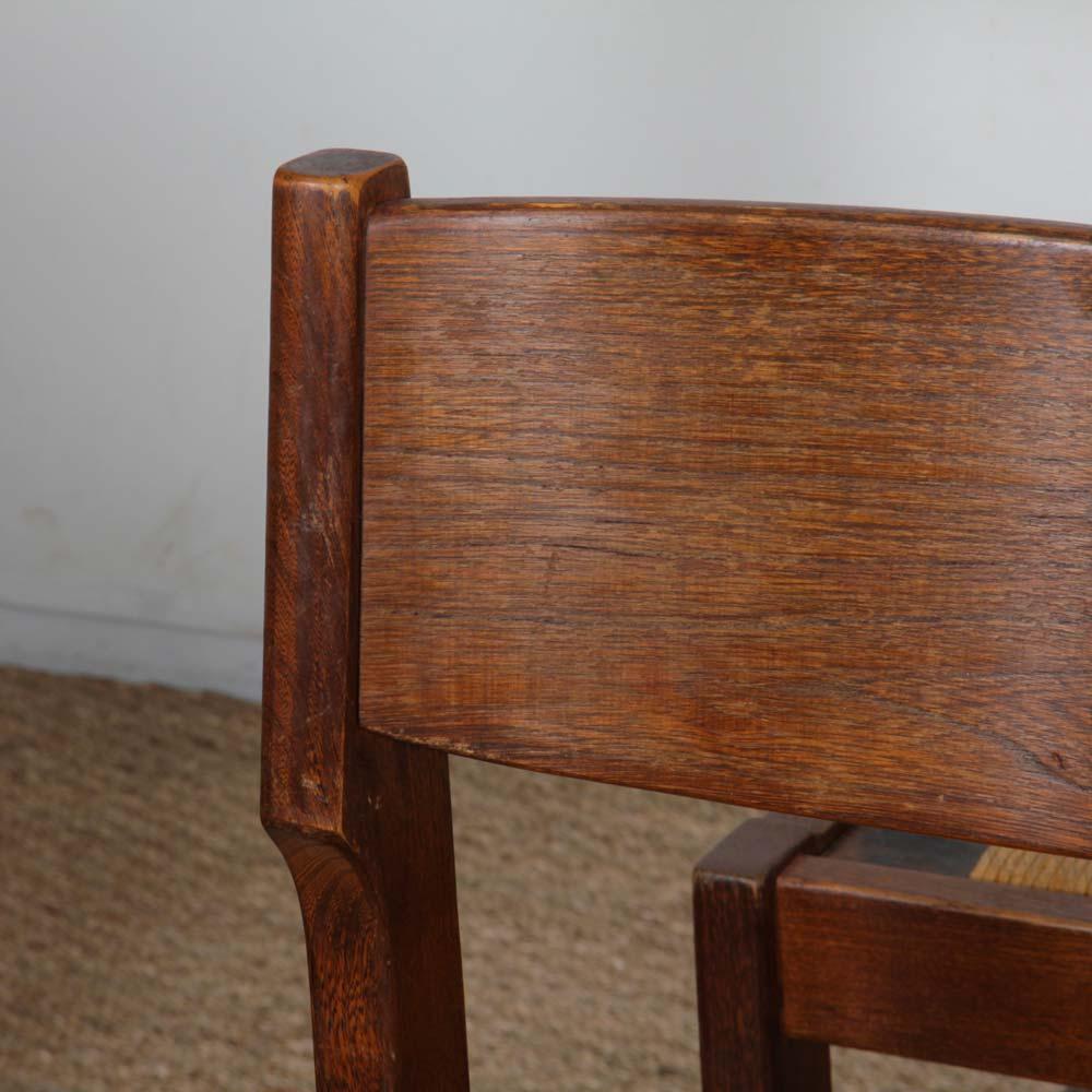 Set of 4 vintage solid wood and straw chairs, 1980s (Französisch) im Angebot