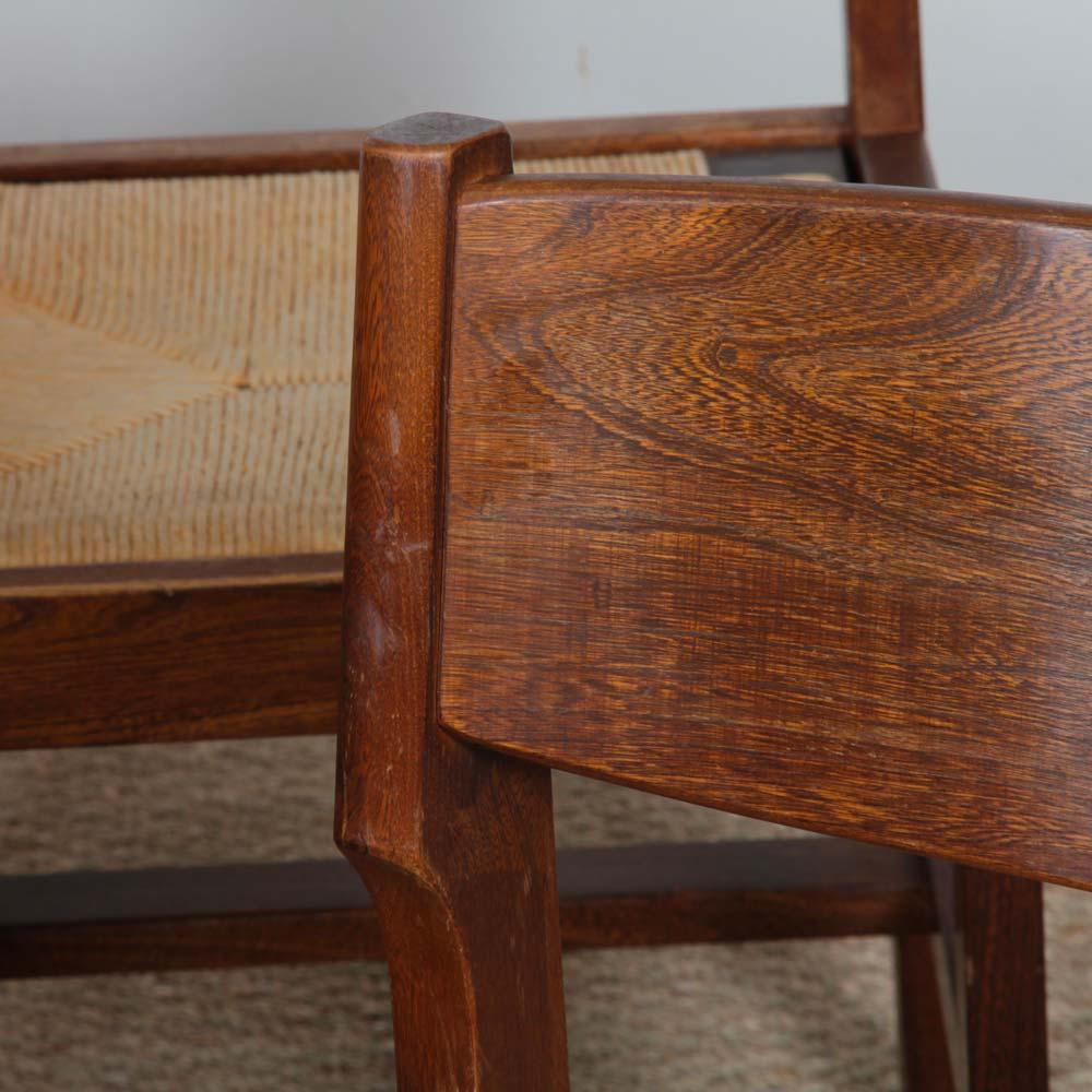 Set of 4 vintage solid wood and straw chairs, 1980s im Zustand „Gut“ im Angebot in MONTESSON, FR