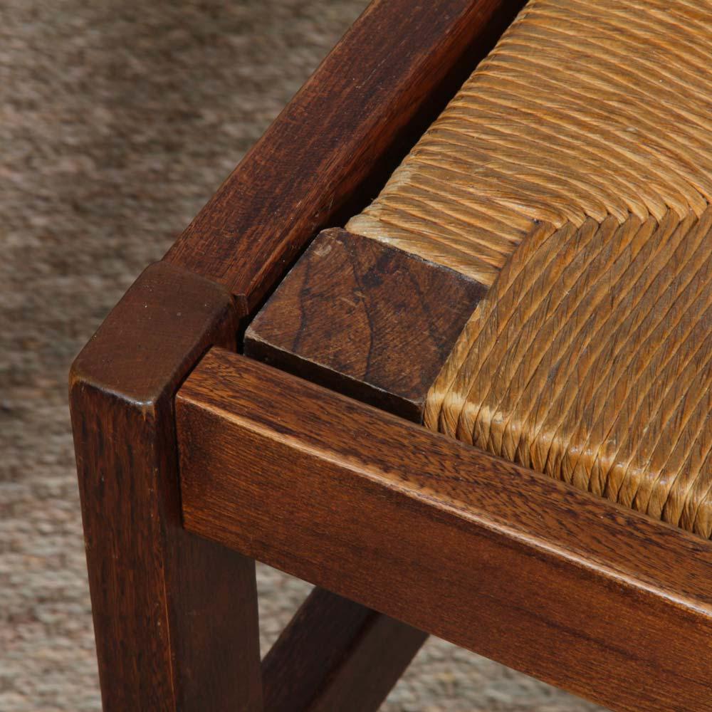 Set of 4 vintage solid wood and straw chairs, 1980s (Ende des 20. Jahrhunderts) im Angebot