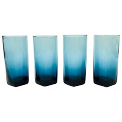 Set of 4 Vintage Squared Blue Tumblers