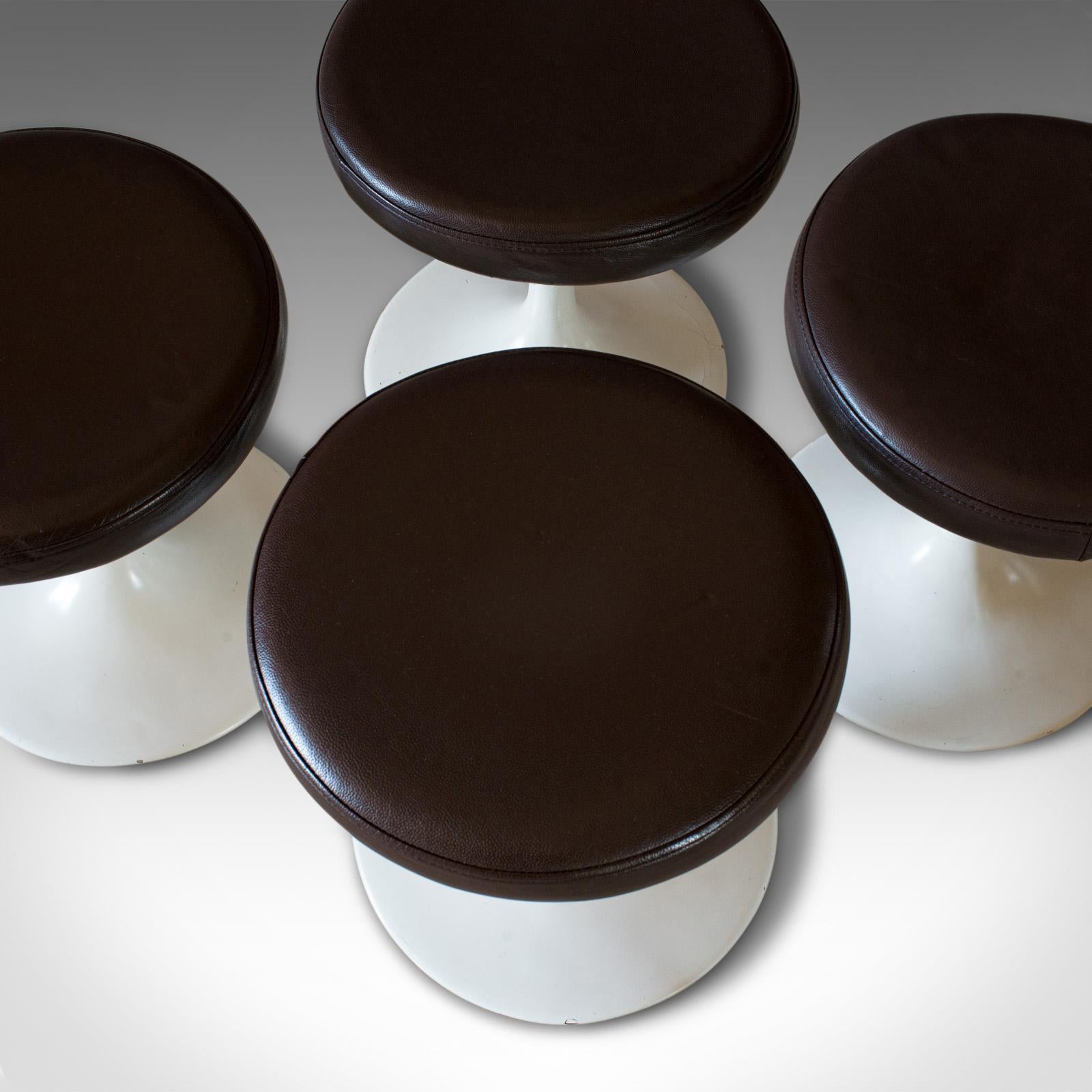 Set of 4, Vintage Stools, French, Leather, Pedestal, 20th Century, circa 1960 2