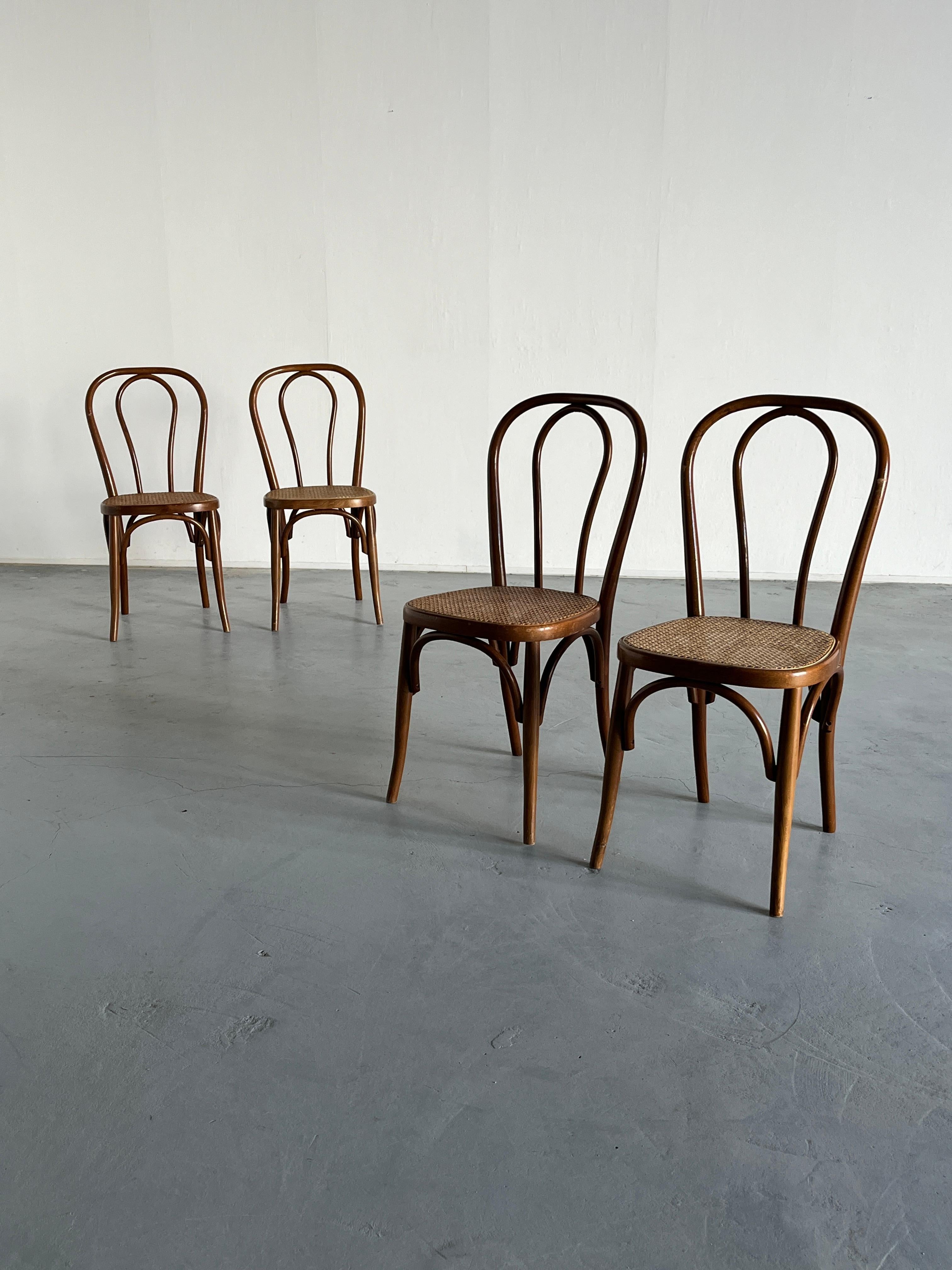Mid-20th Century Set of 4 Vintage Thonet Bentwood Style Chairs, European Bistro Chairs, 1950s For Sale