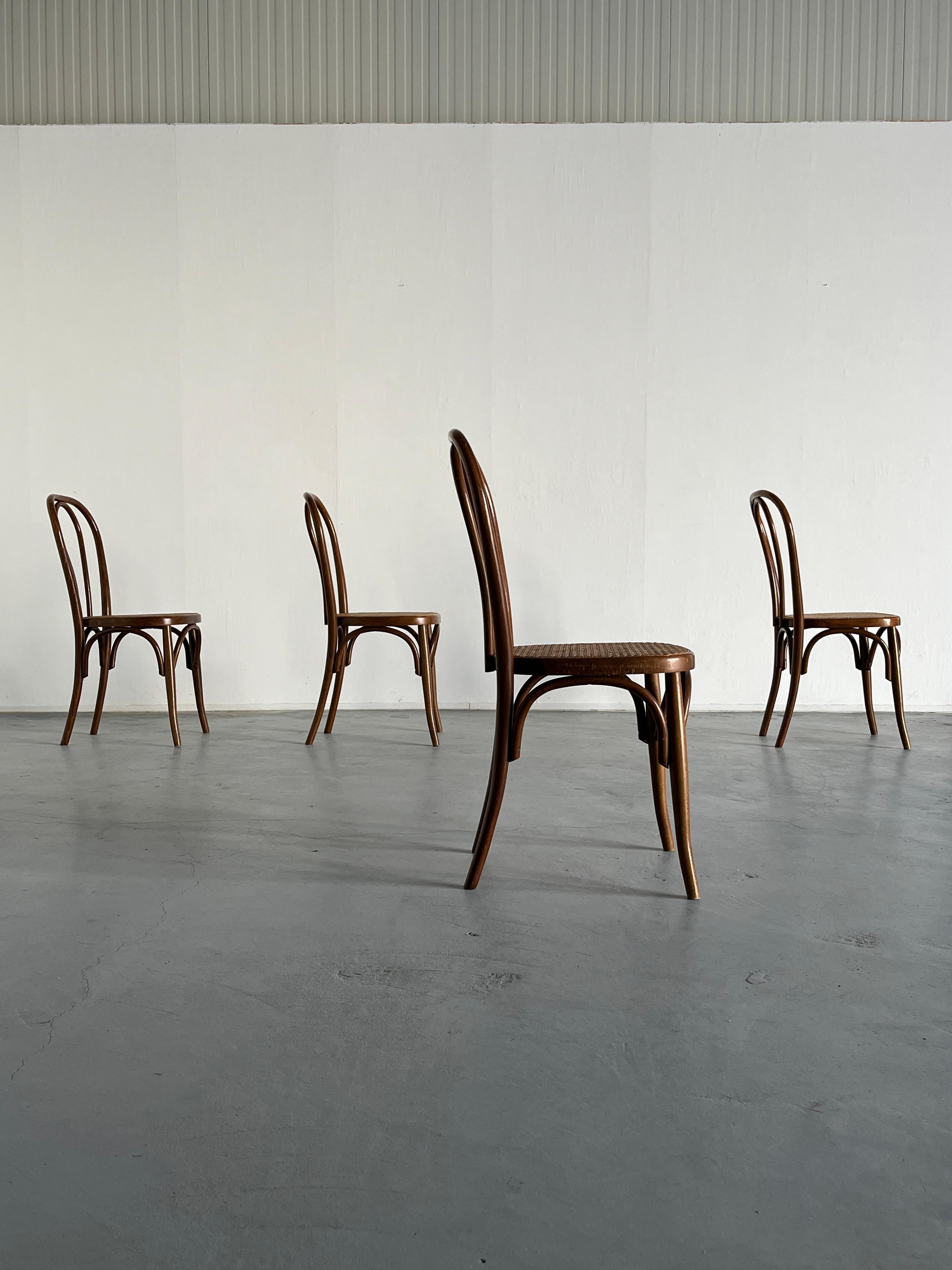 Cane Set of 4 Vintage Thonet Bentwood Style Chairs, European Bistro Chairs, 1950s For Sale