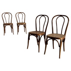 Ensemble de 4 chaises de style Thonet en bois courbé, chaises de bistro européennes, années 1950