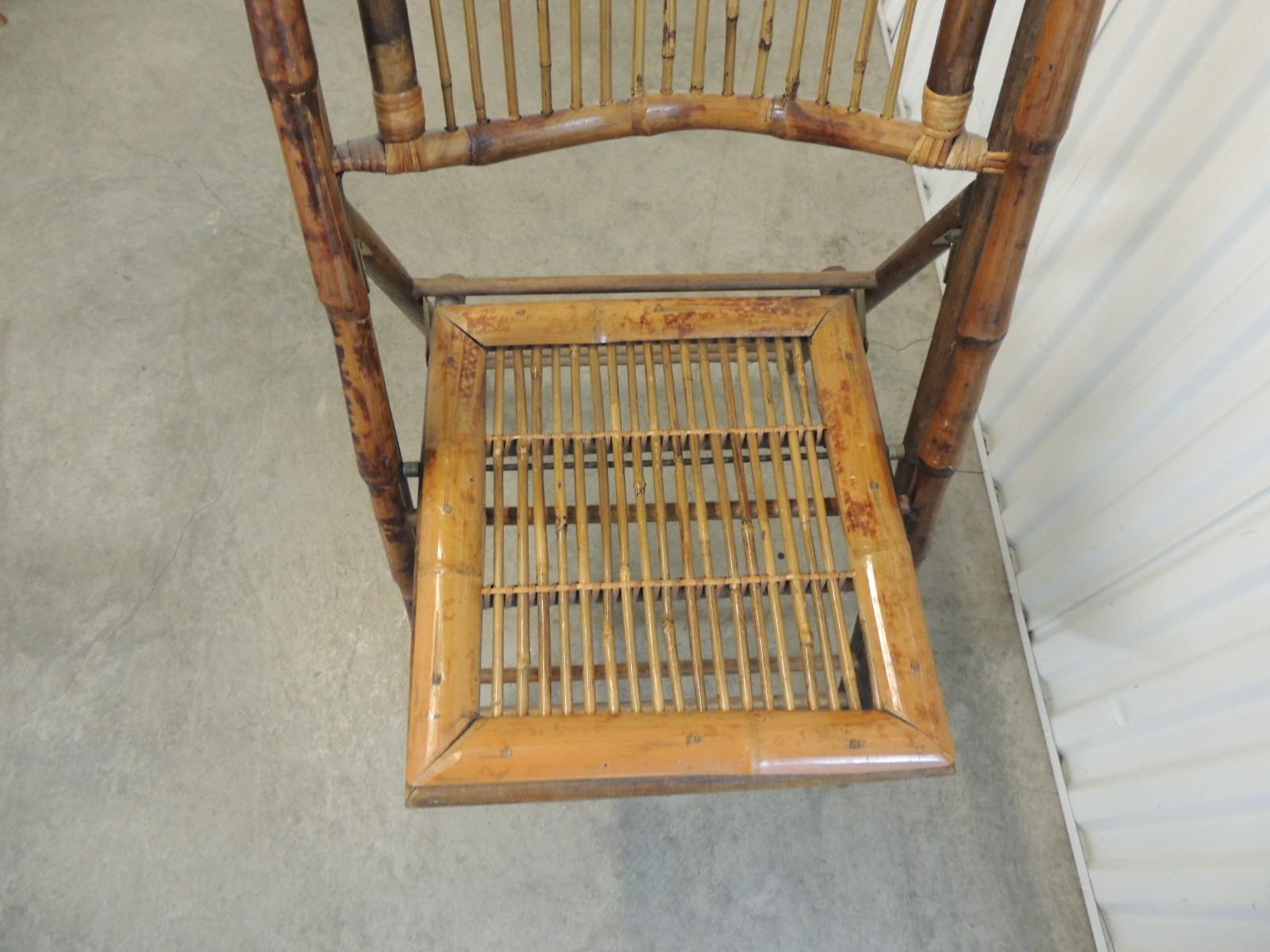 Fabric Set of '4' Vintage Tortoise Bamboo Folding Chairs with Seat Cushions