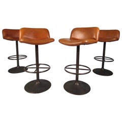 Set of 4 Vintage Upholstered Swiveling Bar Stools