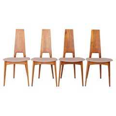 Set of 4 Vintage Van den Berghe-Pauvers Chairs, 1970s Belgium, Cherry Wood & Gre