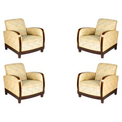 Ensemble de 4 fauteuils Fauteuil Vintage en marqueterie de noyer, tapissés, 20ème siècle