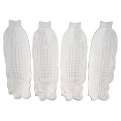 Set of 4 Vintage White Ceramic Corn Dishes, Mid-Century Corn Holders
