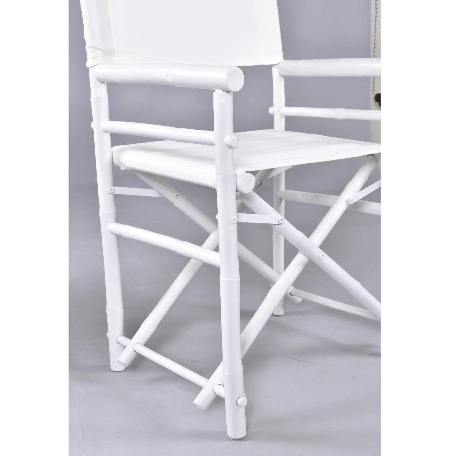 Set di 4 sedie da regista pieghevoli in tela di bambù e rattan bianco vintage in vendita 3