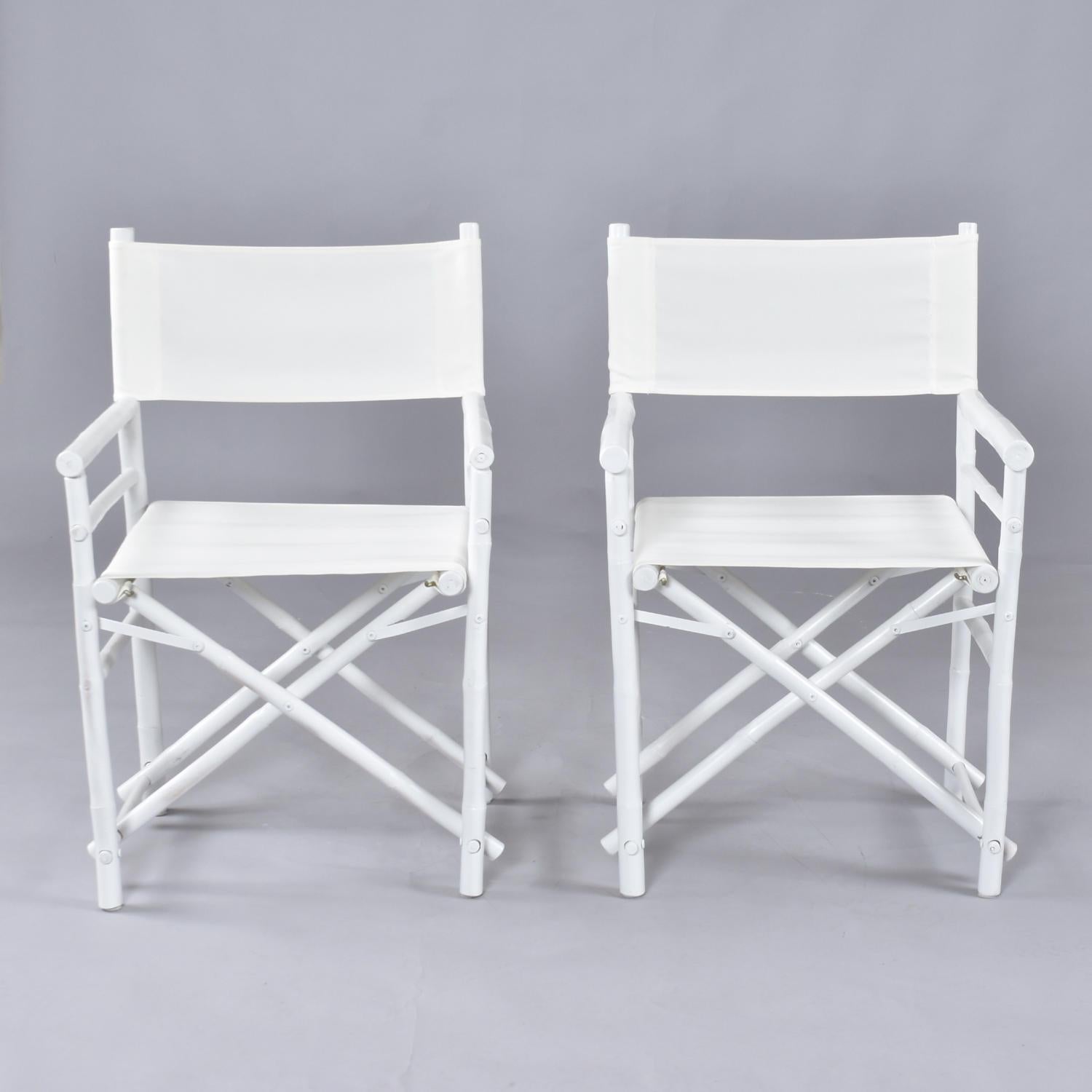Set di 4 sedie da regista pieghevoli in tela di bambù e rattan bianco vintage in vendita 4