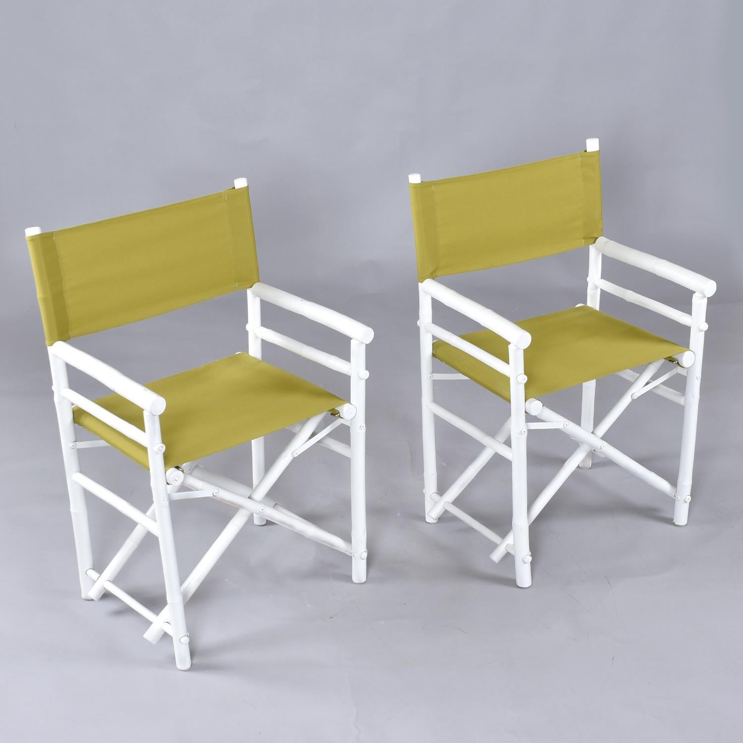 Set di 4 sedie da regista pieghevoli in tela di bambù e rattan bianco vintage in vendita 6