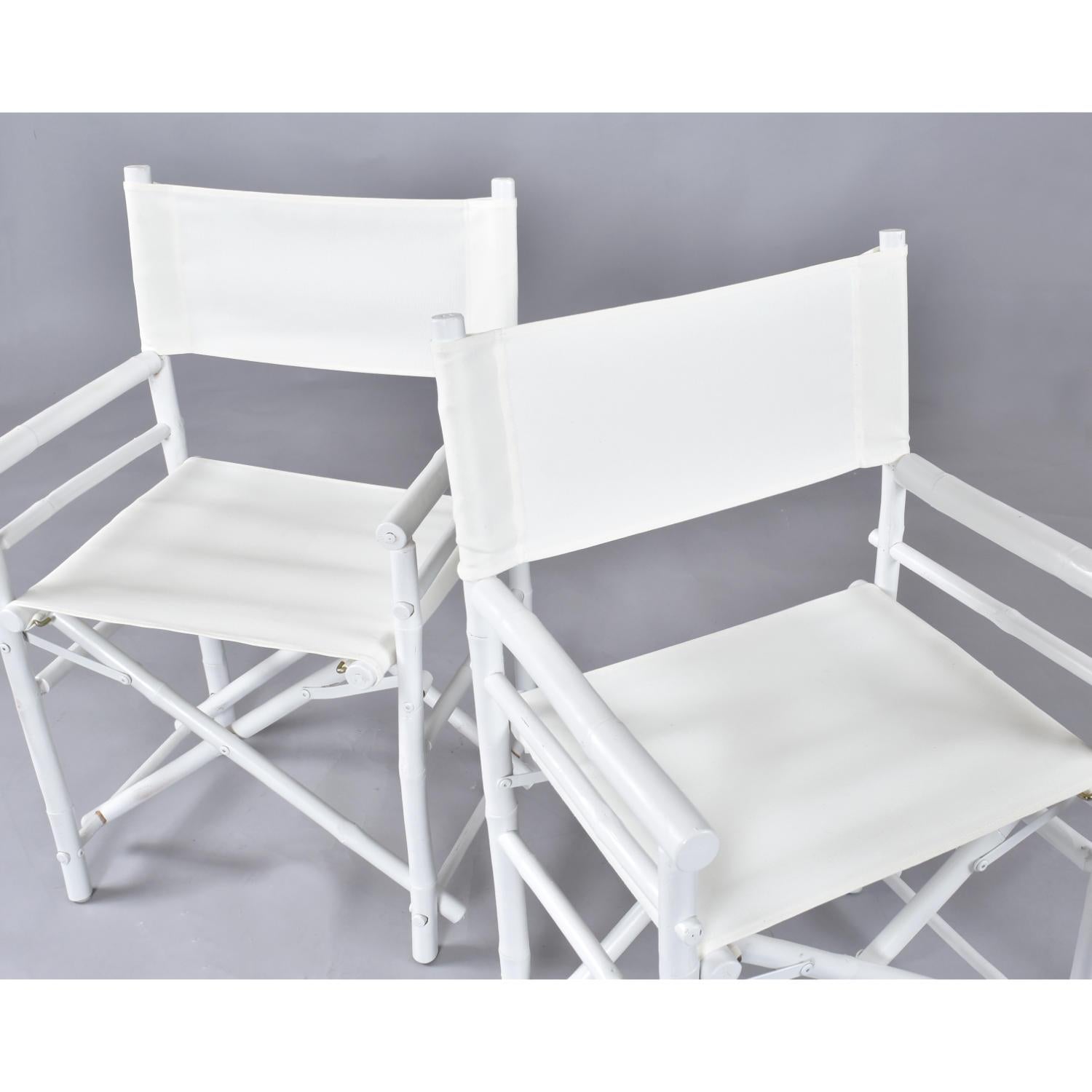 Set di 4 sedie da regista pieghevoli in tela di bambù e rattan bianco vintage in vendita 7
