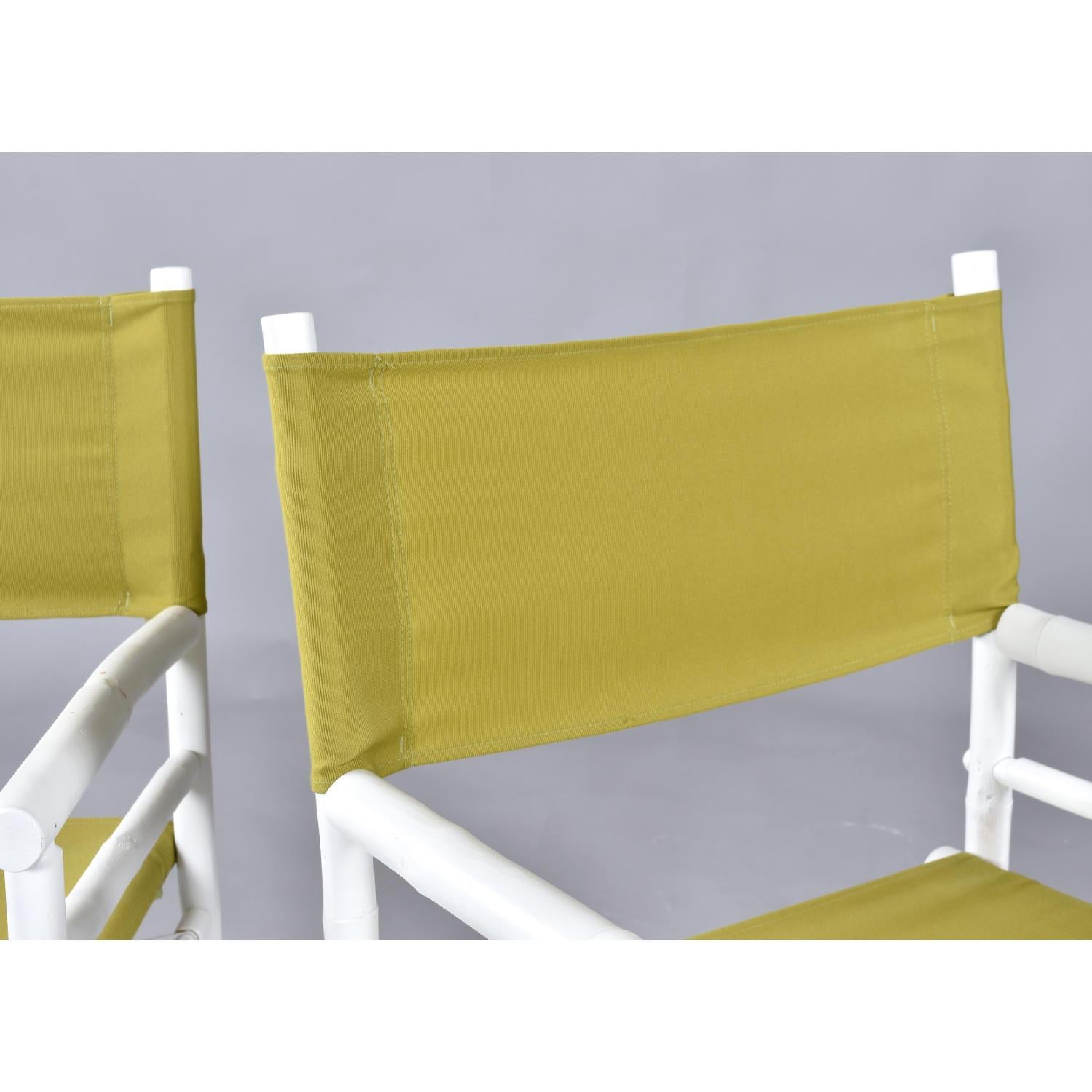 Set di 4 sedie da regista pieghevoli in tela di bambù e rattan bianco vintage in vendita 8