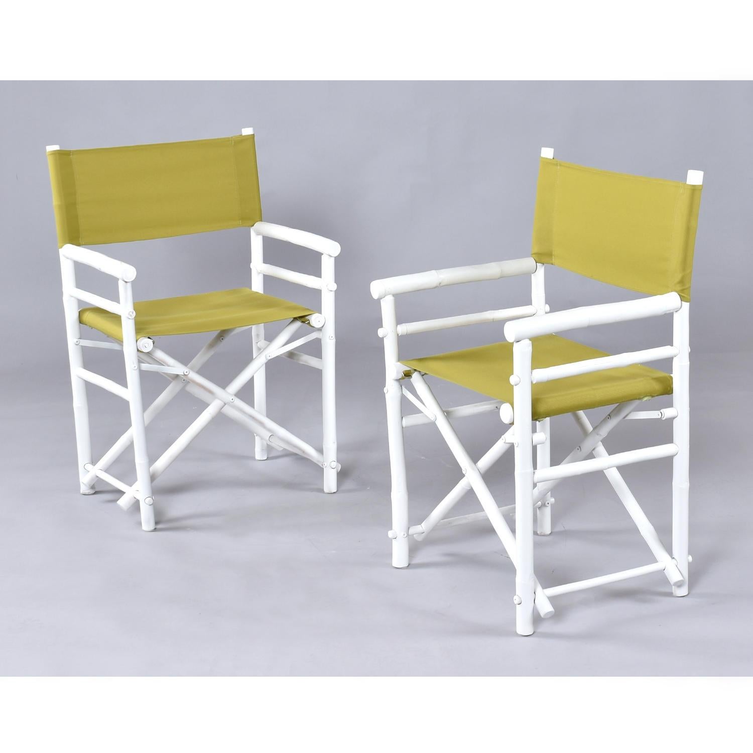 Bohémien Set di 4 sedie da regista pieghevoli in tela di bambù e rattan bianco vintage in vendita