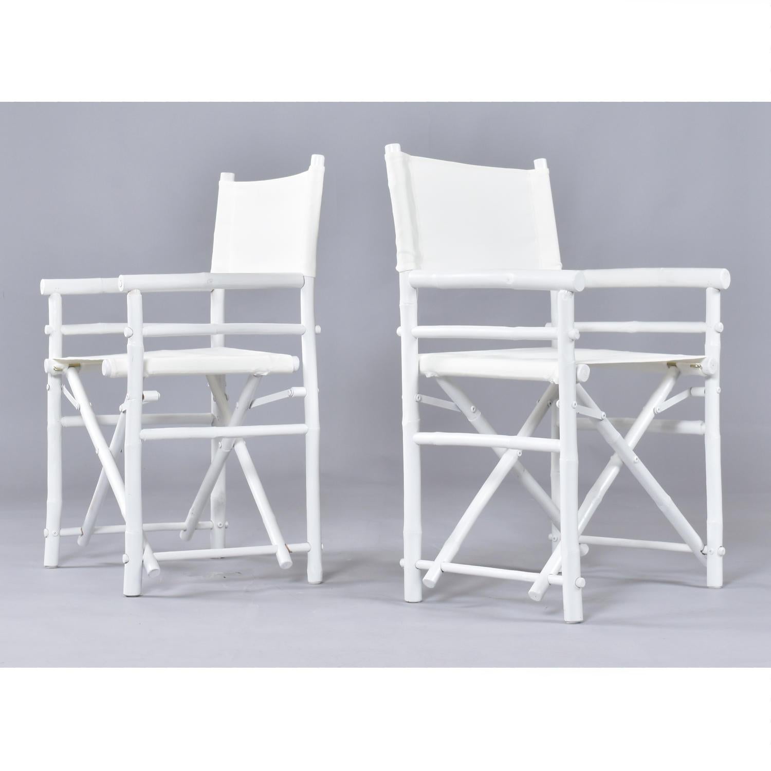 Vietnamita Set di 4 sedie da regista pieghevoli in tela di bambù e rattan bianco vintage in vendita