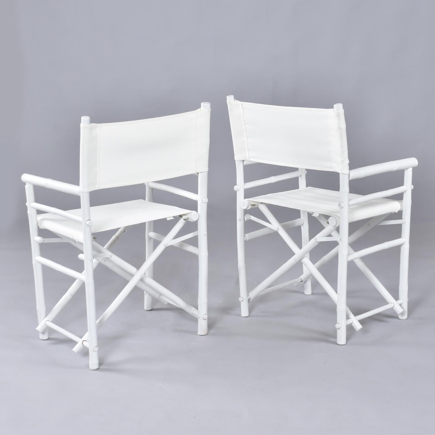 Set di 4 sedie da regista pieghevoli in tela di bambù e rattan bianco vintage in vendita 2