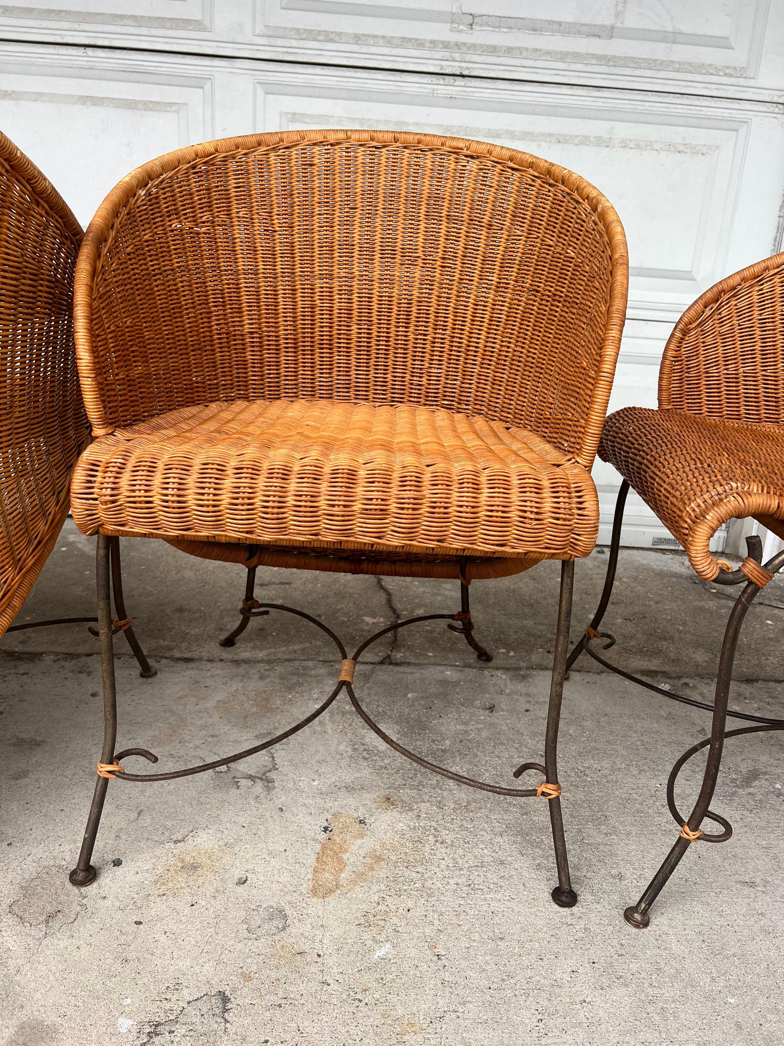 Set of 4 Vintage Wicker and Wrought Iron Sculptural Chairs 4