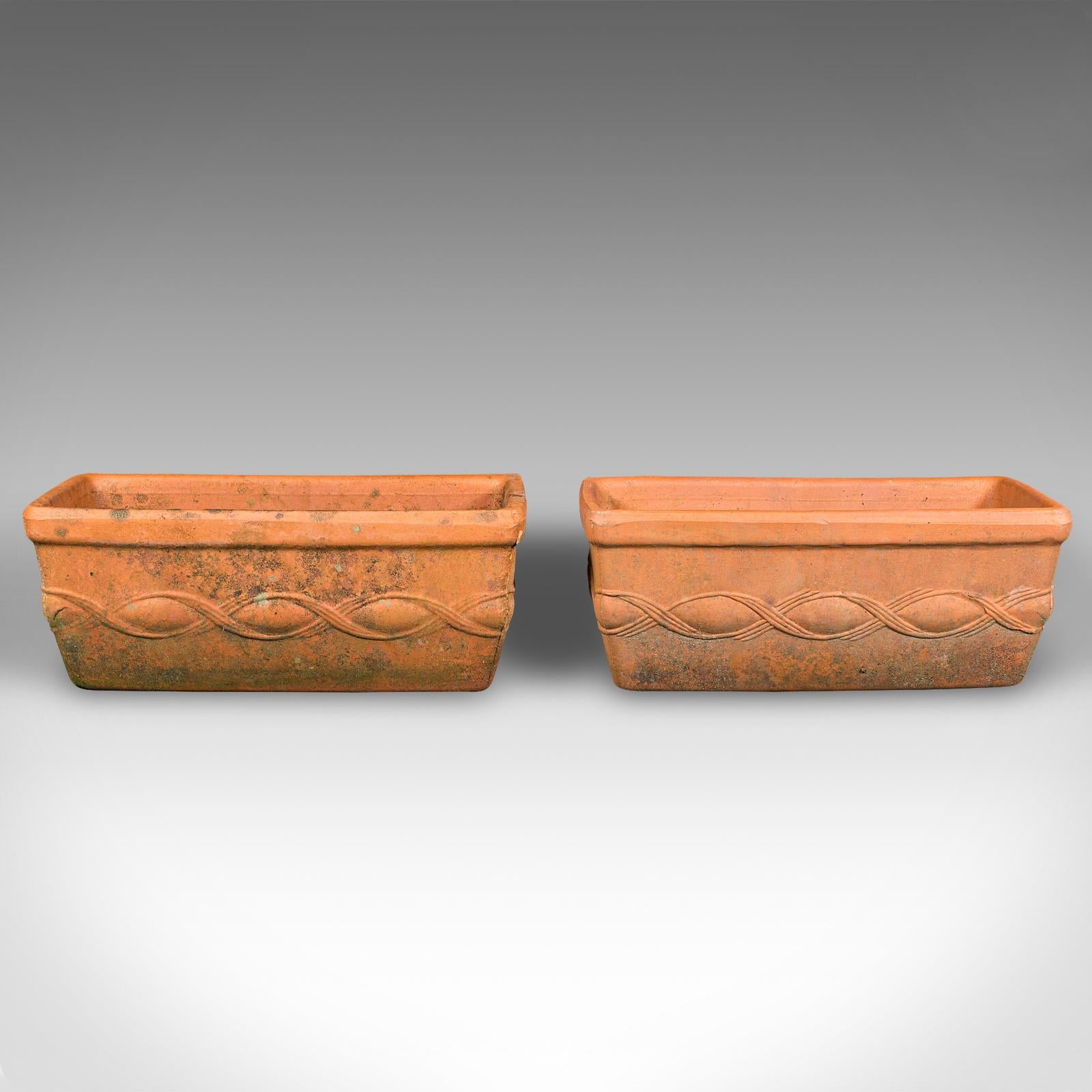 Mid-Century Modern Set of 4 Vintage Windowsill Planters, Italian, Terracotta, Window Box Jardiniere For Sale