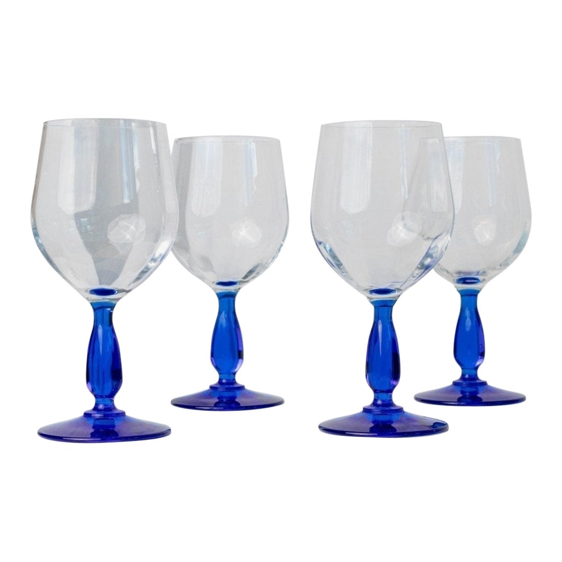 Set of 4 Vintage Wine Glasses From Italy, 1980s Drinking Glasses Royal Blue MCM For Sale