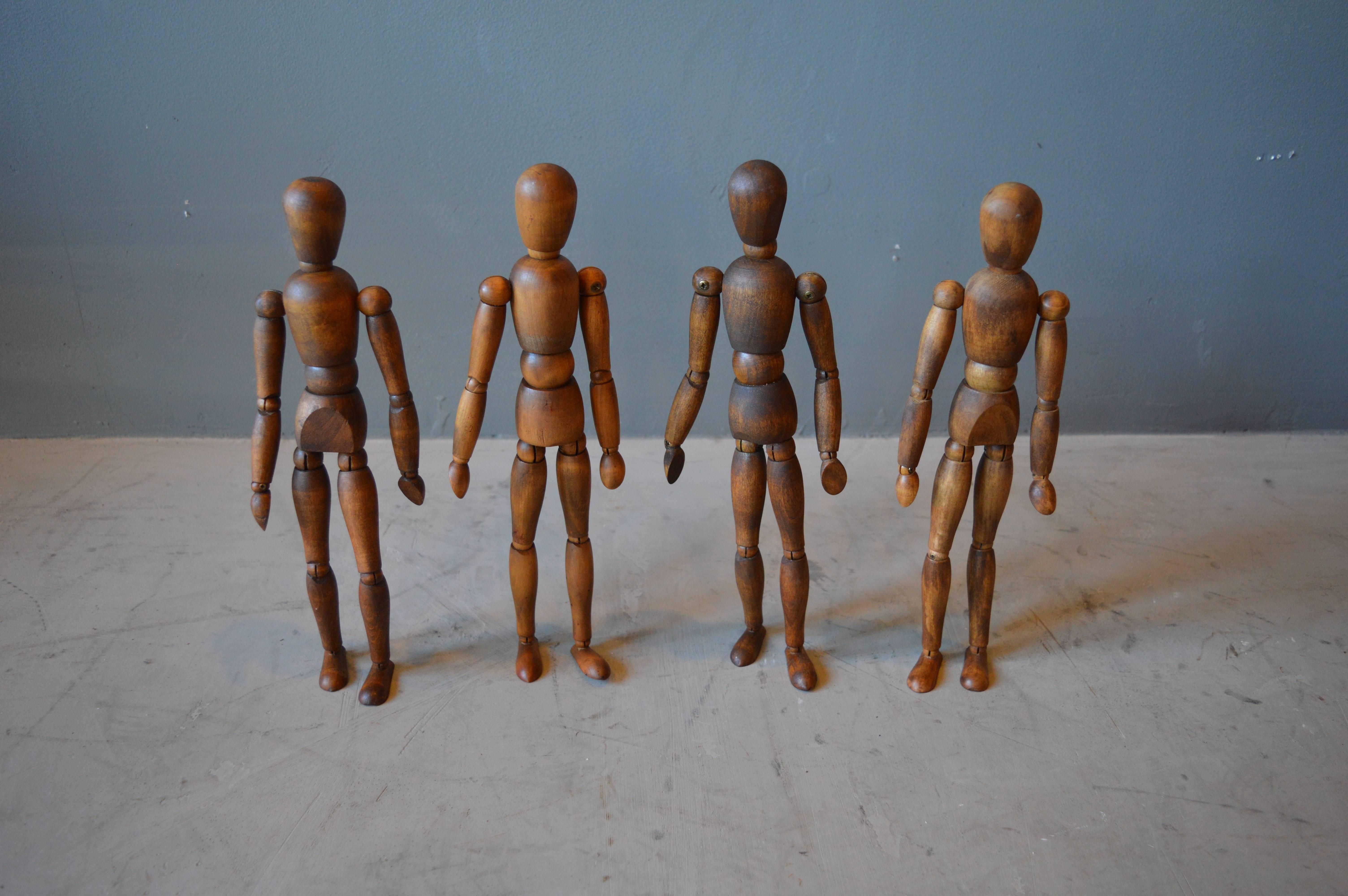 American Set of Four Vintage Wood Articulating Artist Models