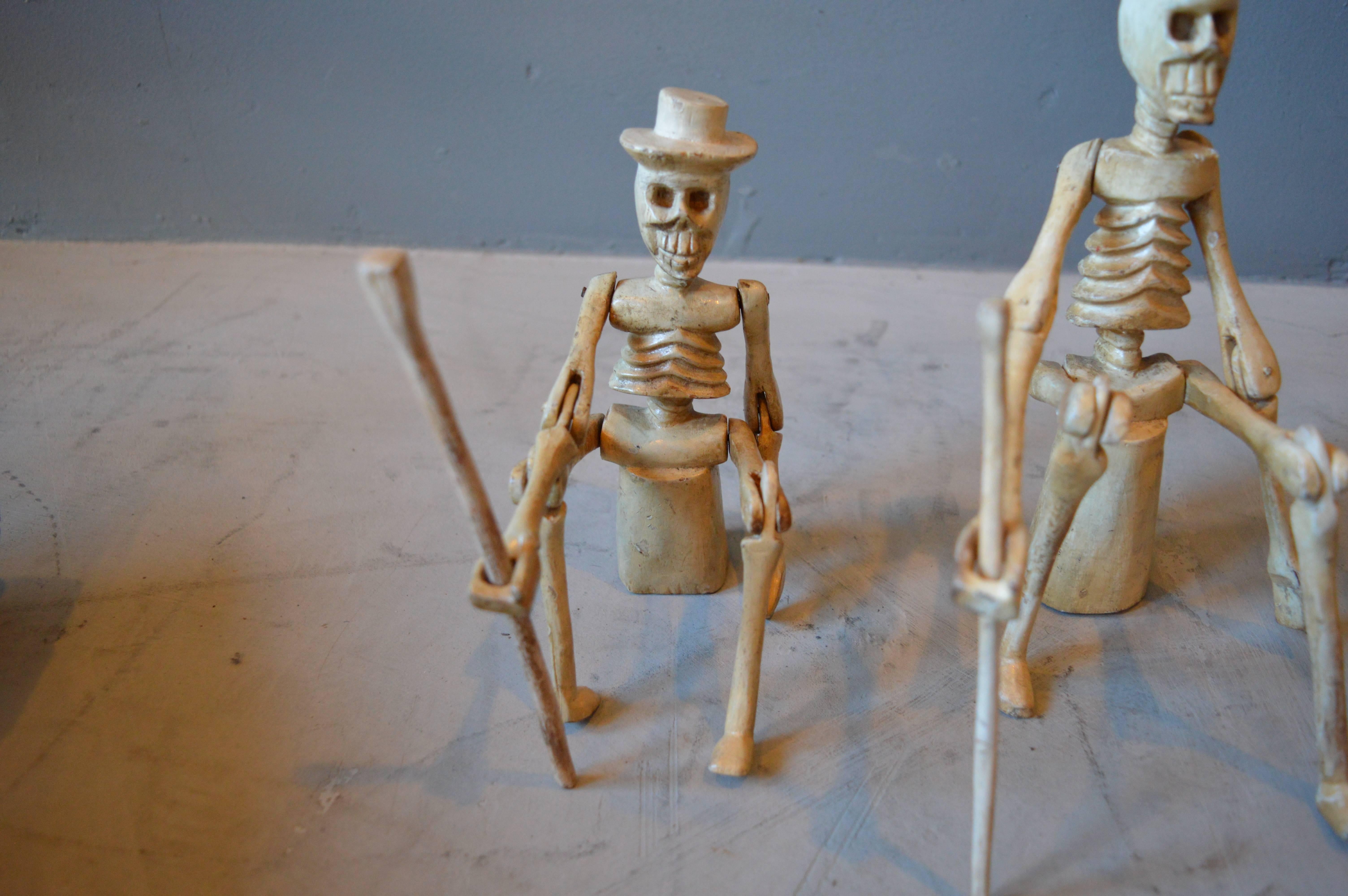 South American Set of Four Vintage Wood Articulating Skeletons