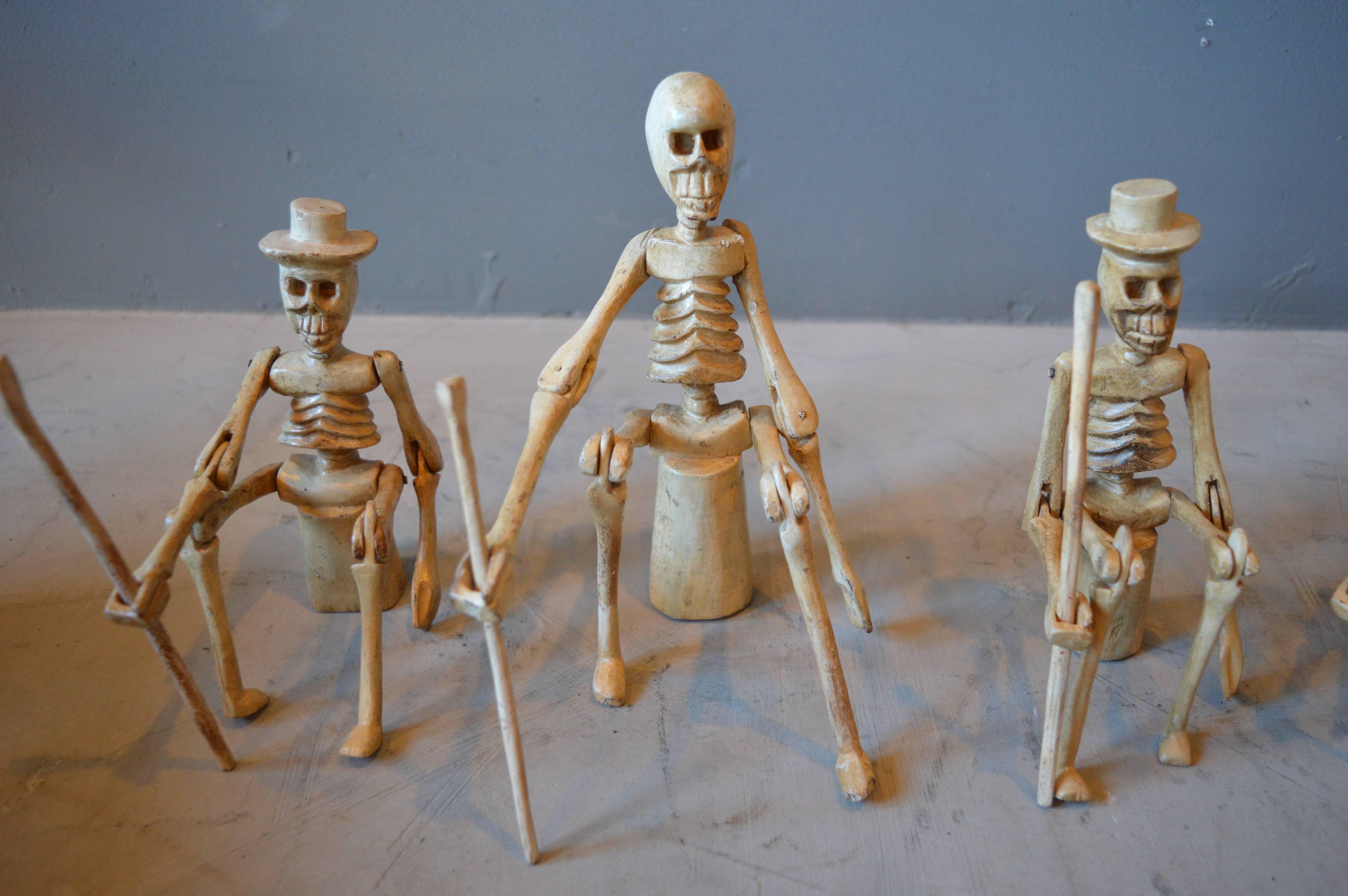 Set of Four Vintage Wood Articulating Skeletons In Excellent Condition In Los Angeles, CA