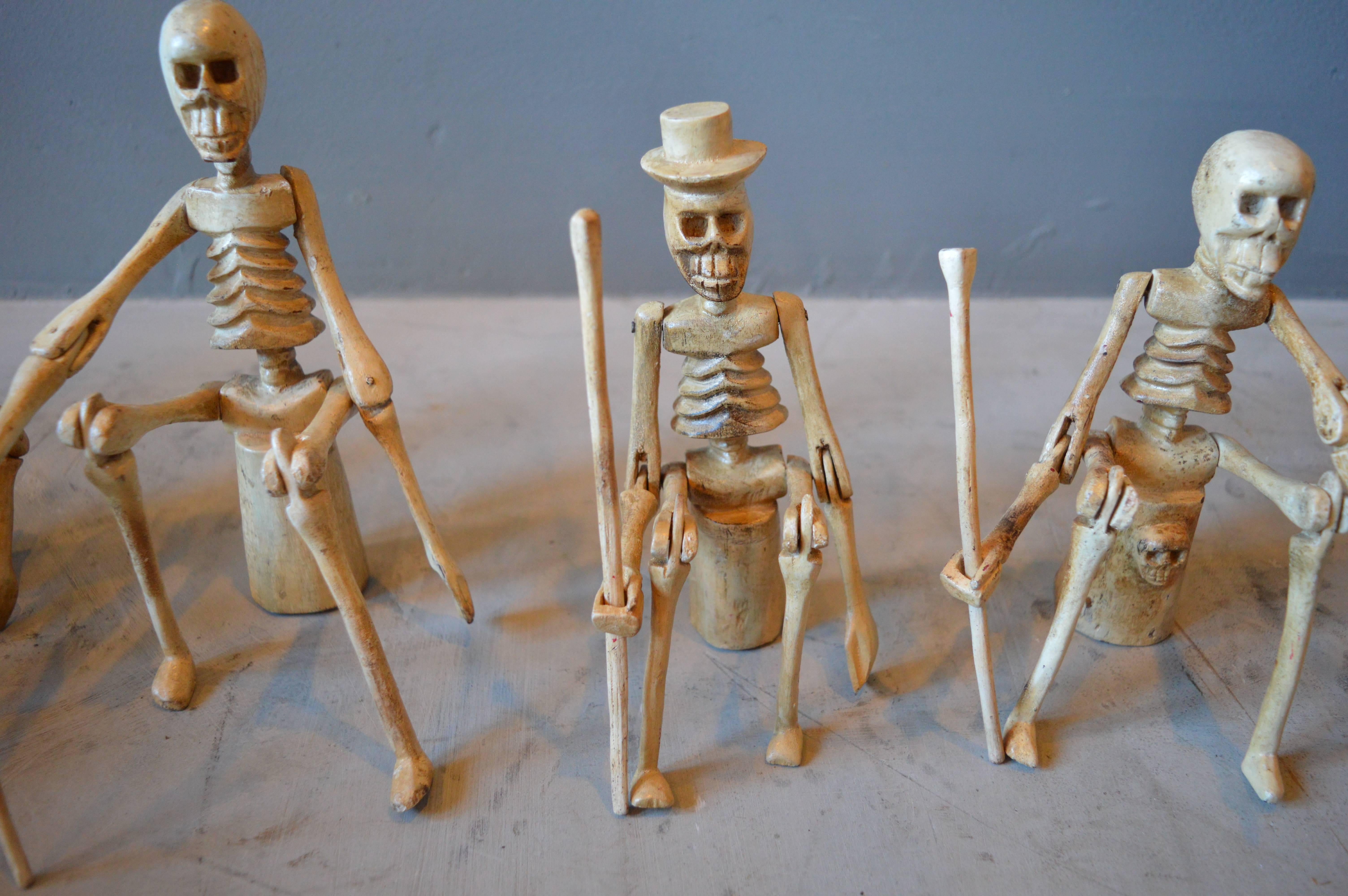Late 20th Century Set of Four Vintage Wood Articulating Skeletons