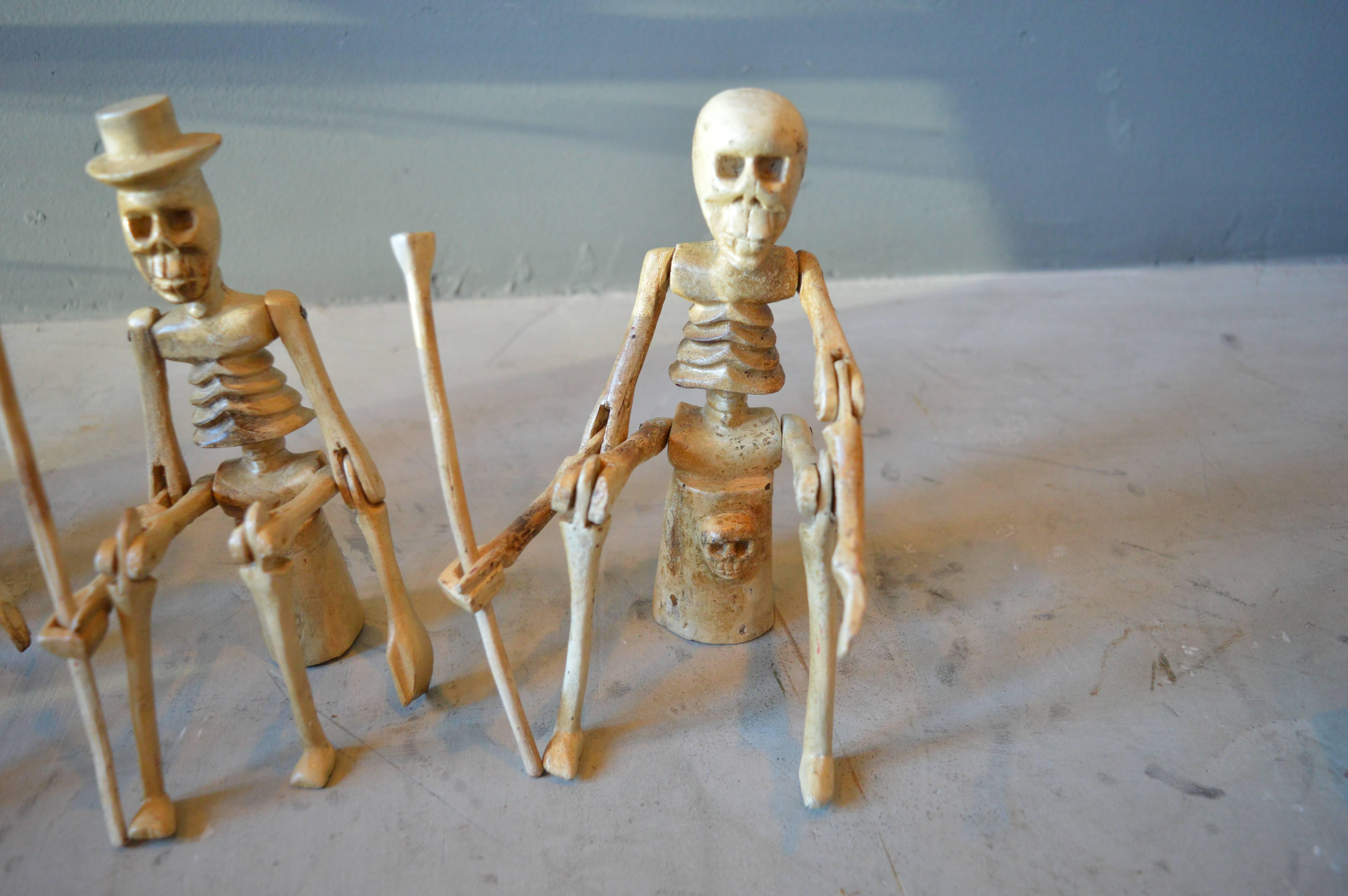 Set of Four Vintage Wood Articulating Skeletons 1