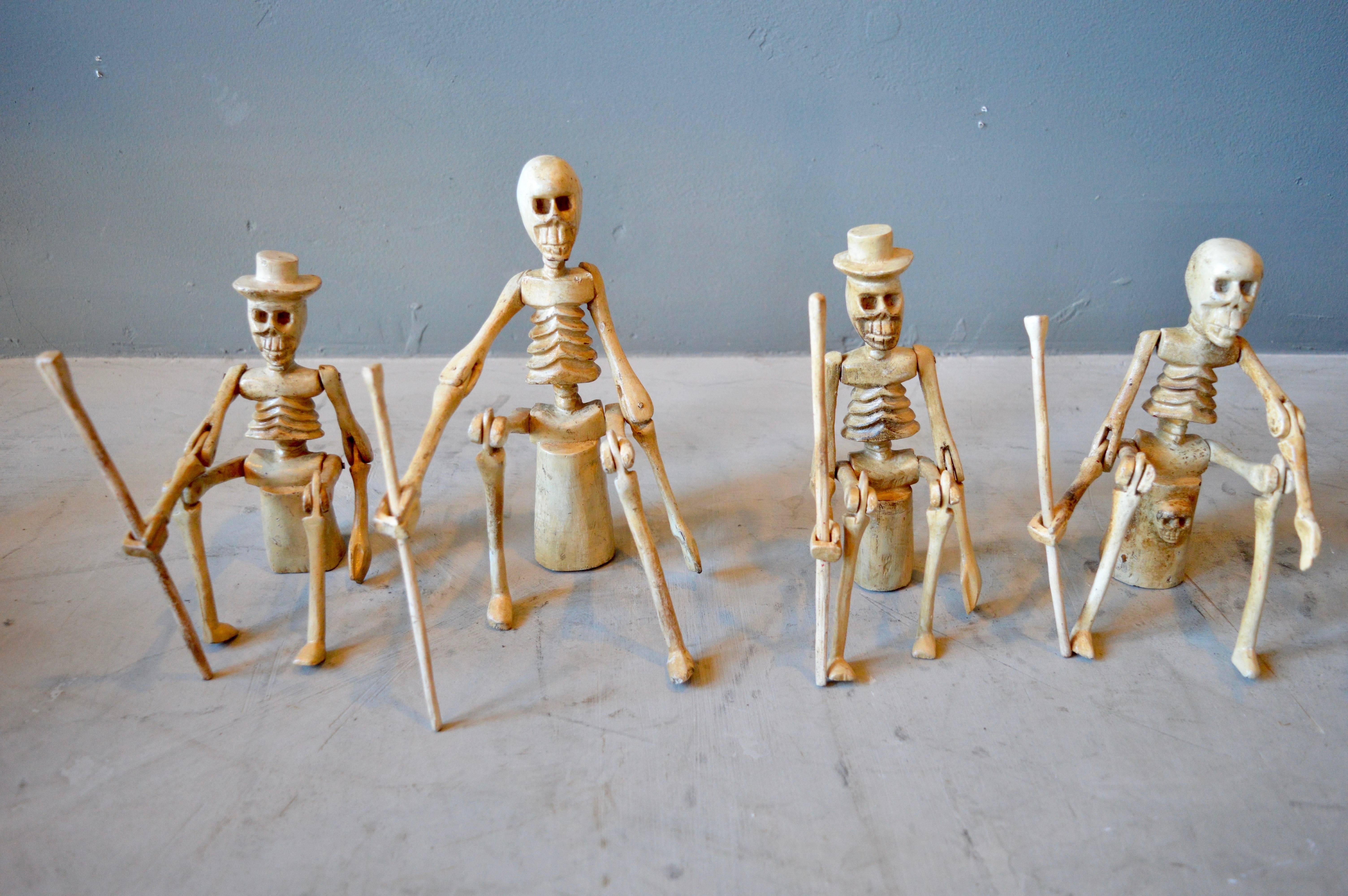 Set of Four Vintage Wood Articulating Skeletons 2
