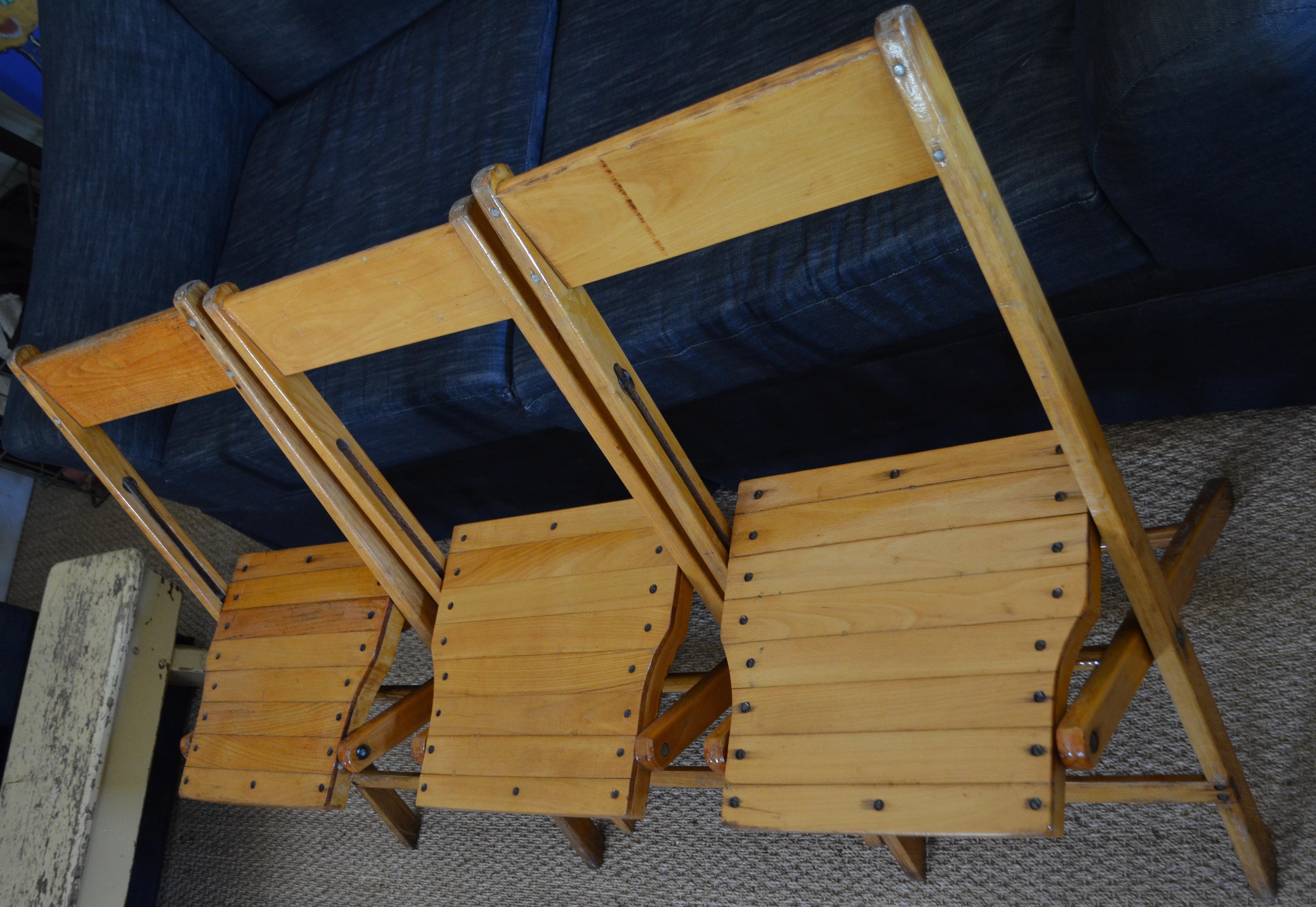 Set of 4 Vintage Wood Folding Chairs; many available (total of 470 chairs avail) 5